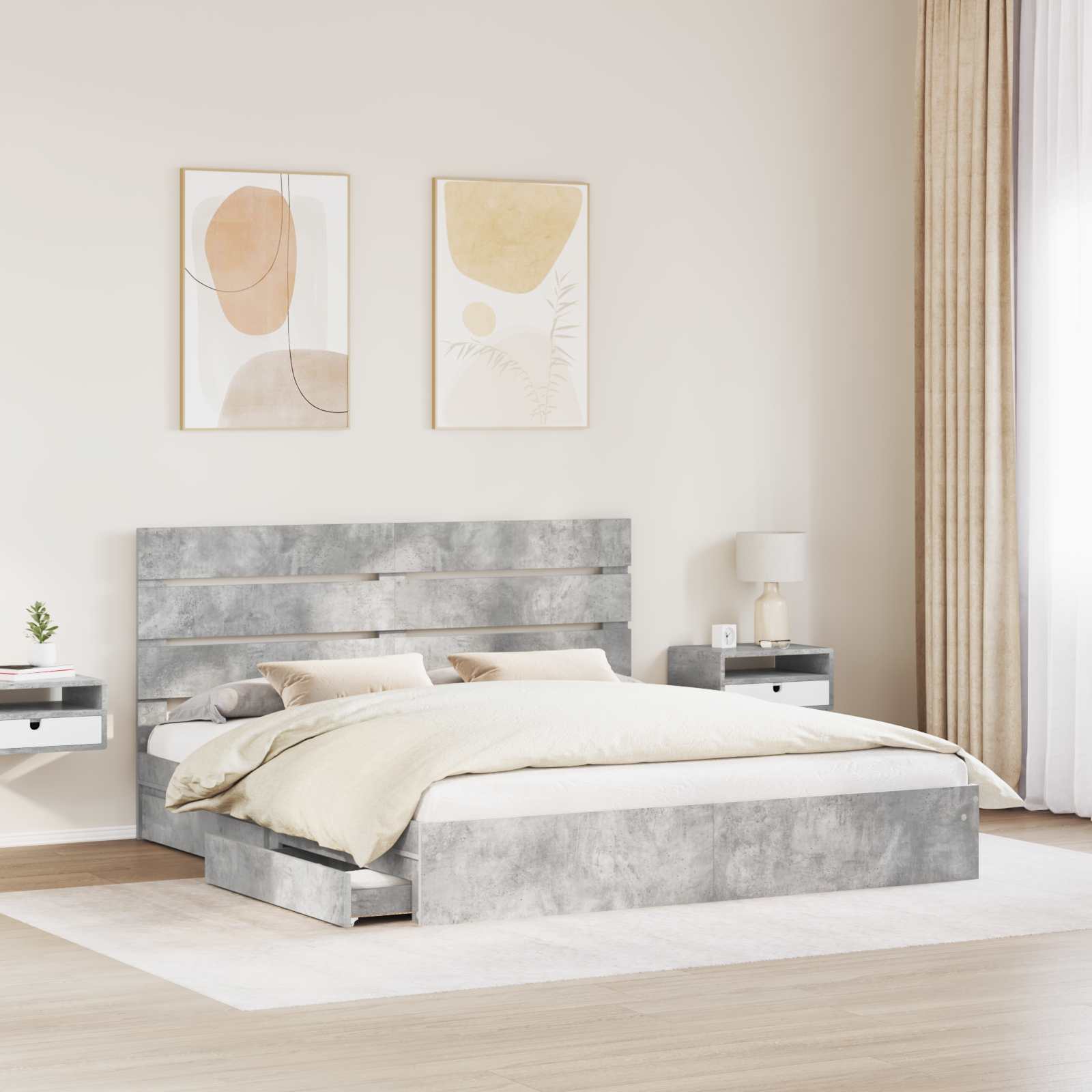 Letto con Contenitore con testiera-Struttura Letto con contenitore Grigio cemento 180 x 200 cm 796047