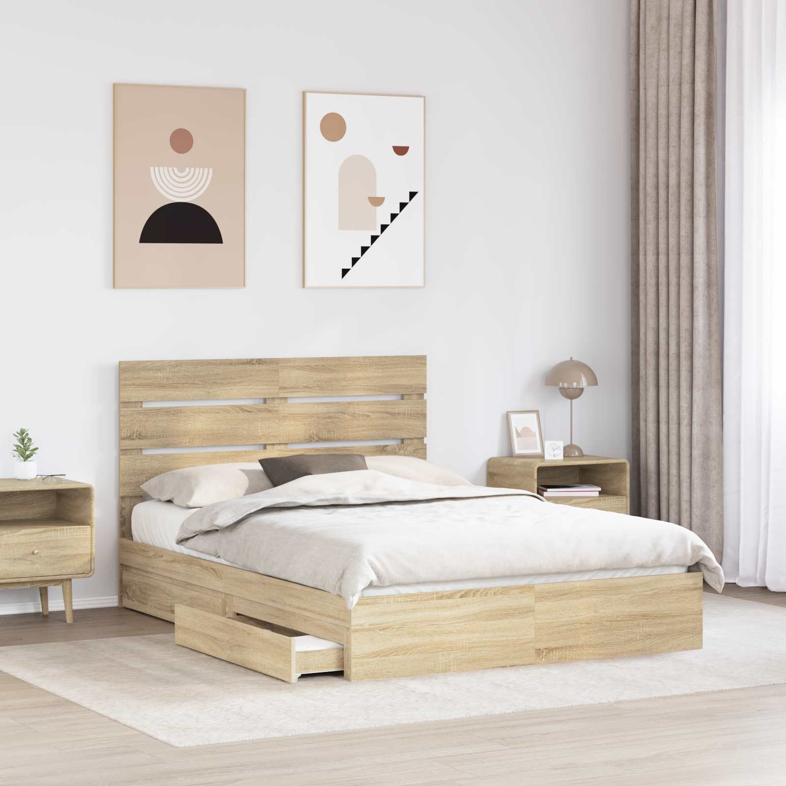 Letto con Contenitore con testiera Rovere Sonoma 140 x 200 cm 3411894
