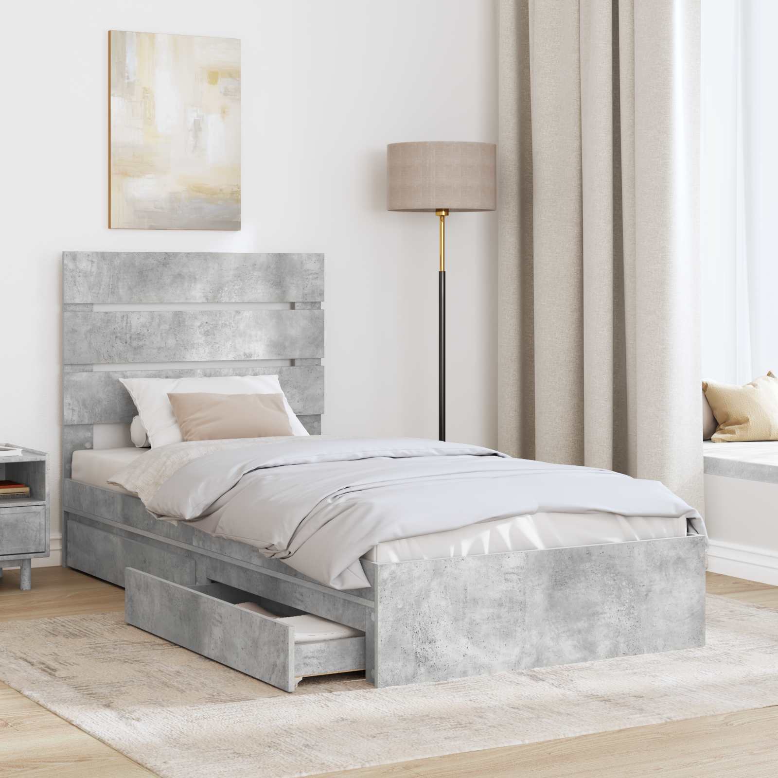 Letto con Contenitore con testiera Grigio cemento 90 x 200 cm 3411925