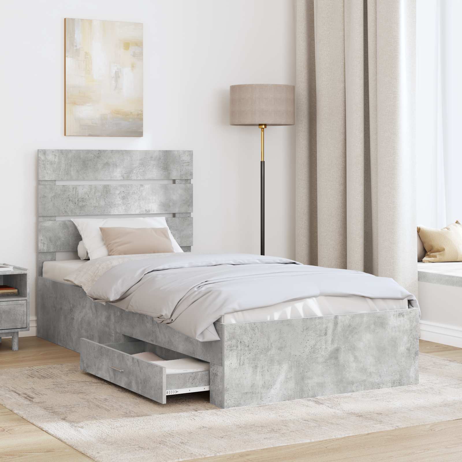 Struttura del letto con cassetto Grigio cemento 90 x 190 cm 3412023