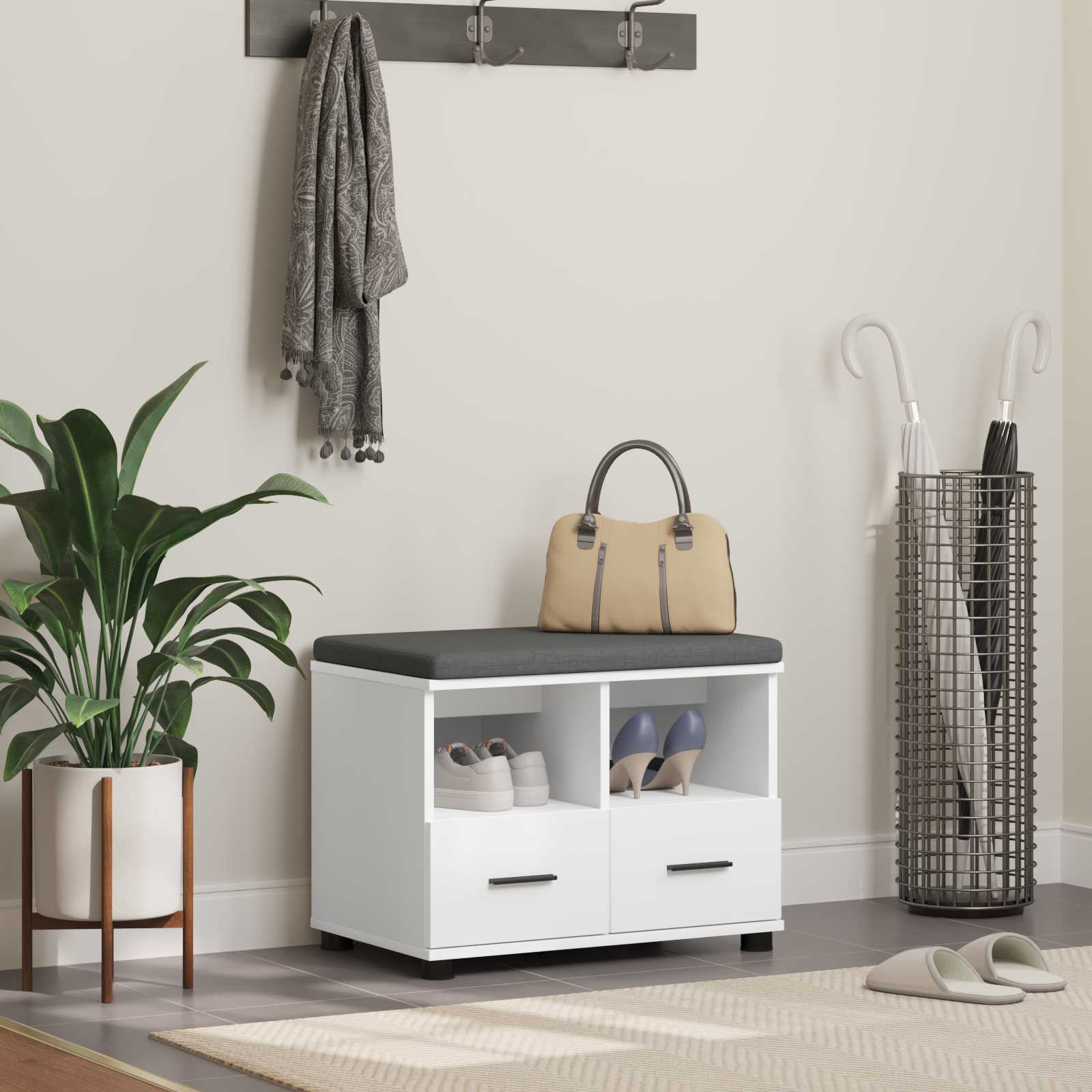 Panca per ingresso con cuscino Bianco 60 x 38 x 46 cm 891448