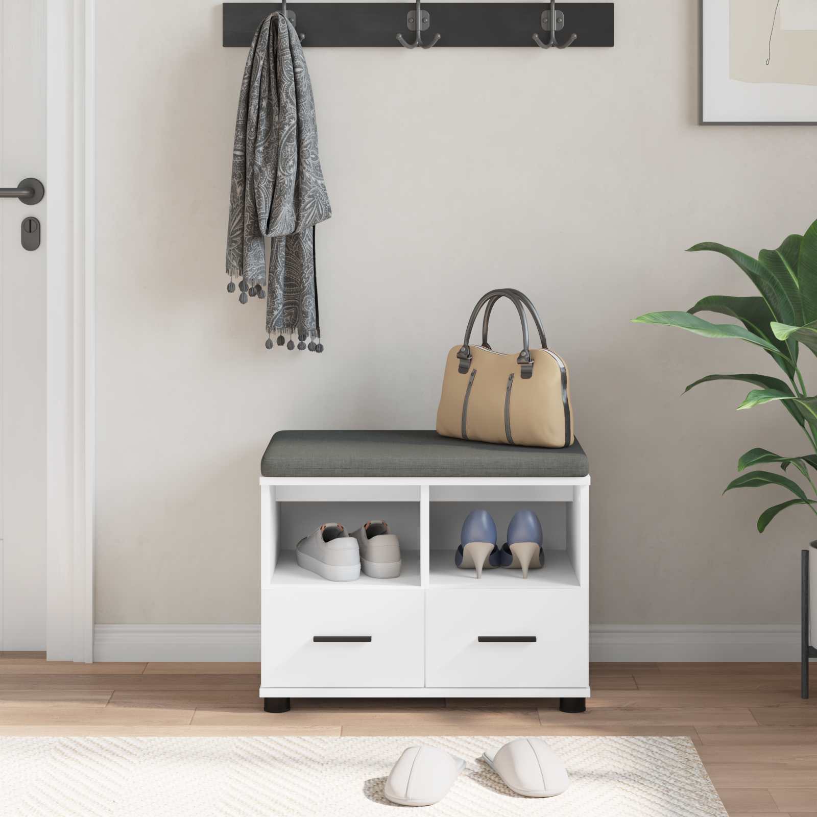 Panca per ingresso con cuscino Bianco 60 x 38 x 46 cm 891448