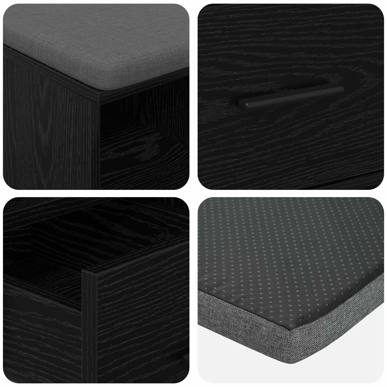 Panca per ingresso con cuscino Rovere Nero 60 x 38 x 46 cm 891449