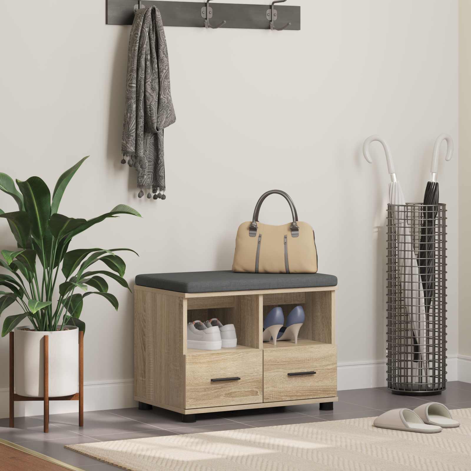 Panca per ingresso con cuscino Rovere Sonoma 60 x 38 x 46 cm 891450