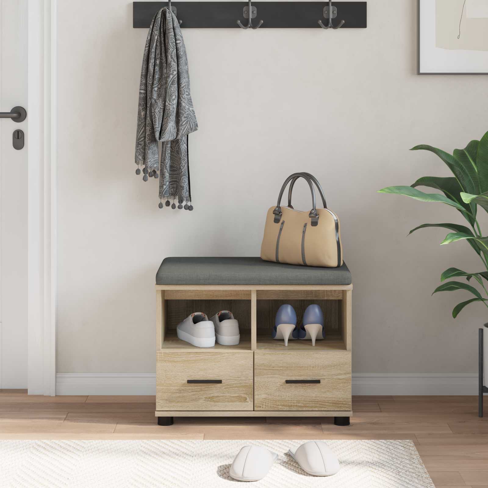 Panca per ingresso con cuscino Rovere Sonoma 60 x 38 x 46 cm 891450