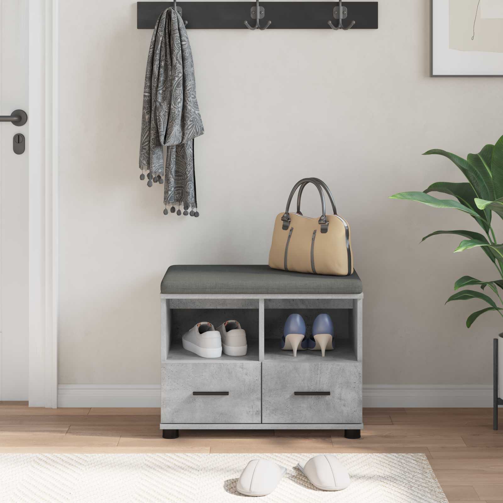 Panca per ingresso con cuscino Grigio cemento 60 x 38 x 46 cm 891451