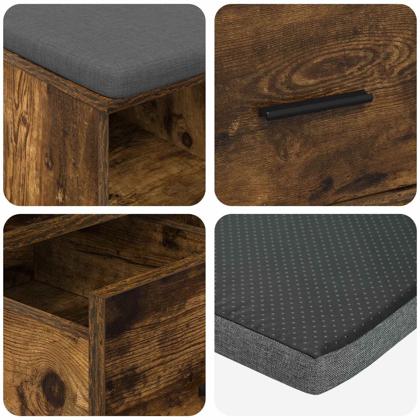 Panca per ingresso con cuscino Rovere fumé 60 x 38 x 46 cm 891452