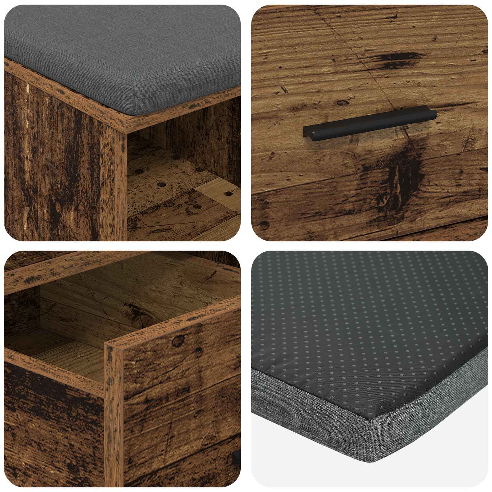 Panca per ingresso con cuscino Legno vecchio 60 x 38 x 46 cm 891454