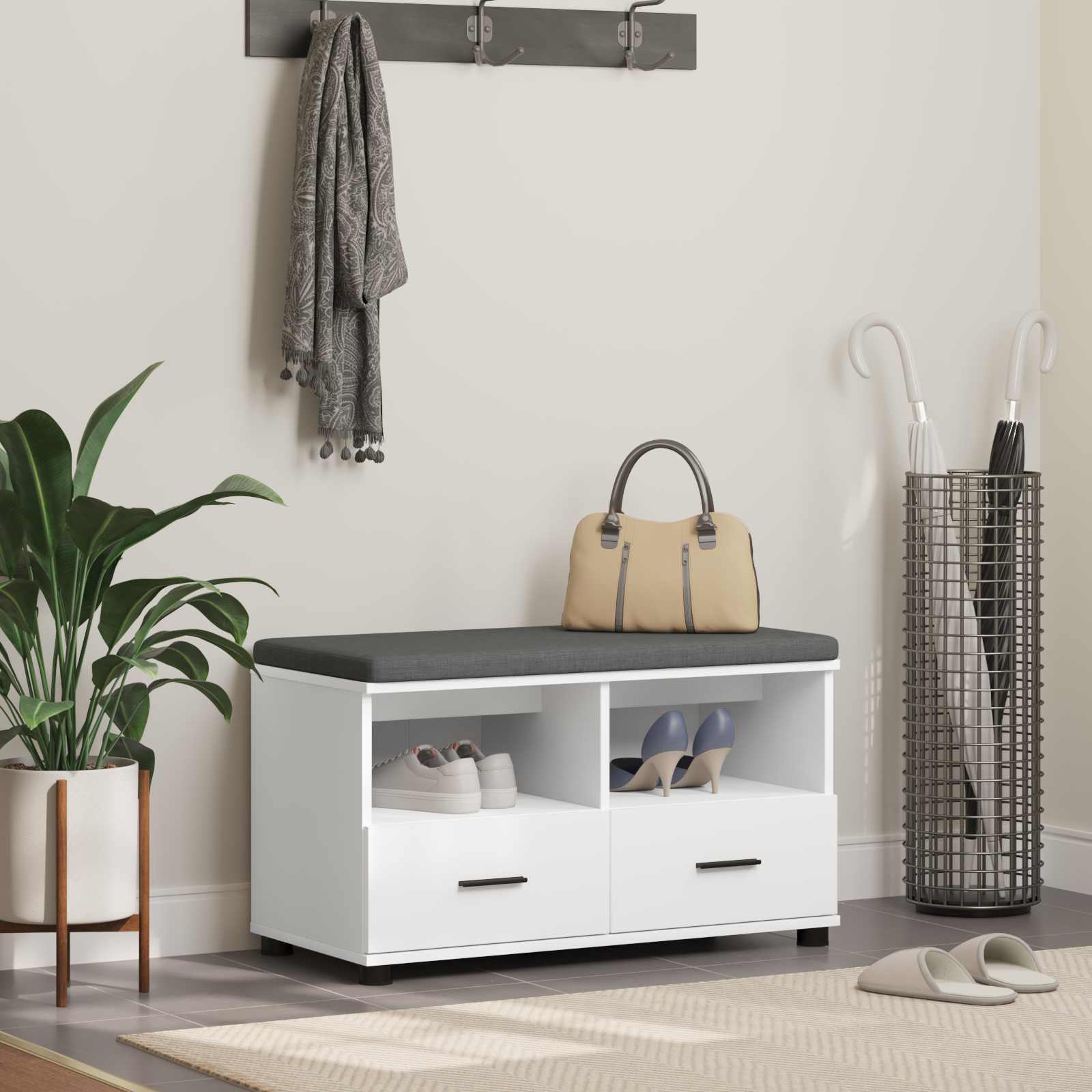 Panca per ingresso con cuscino Bianco 80 x 38 x 46 cm 891456