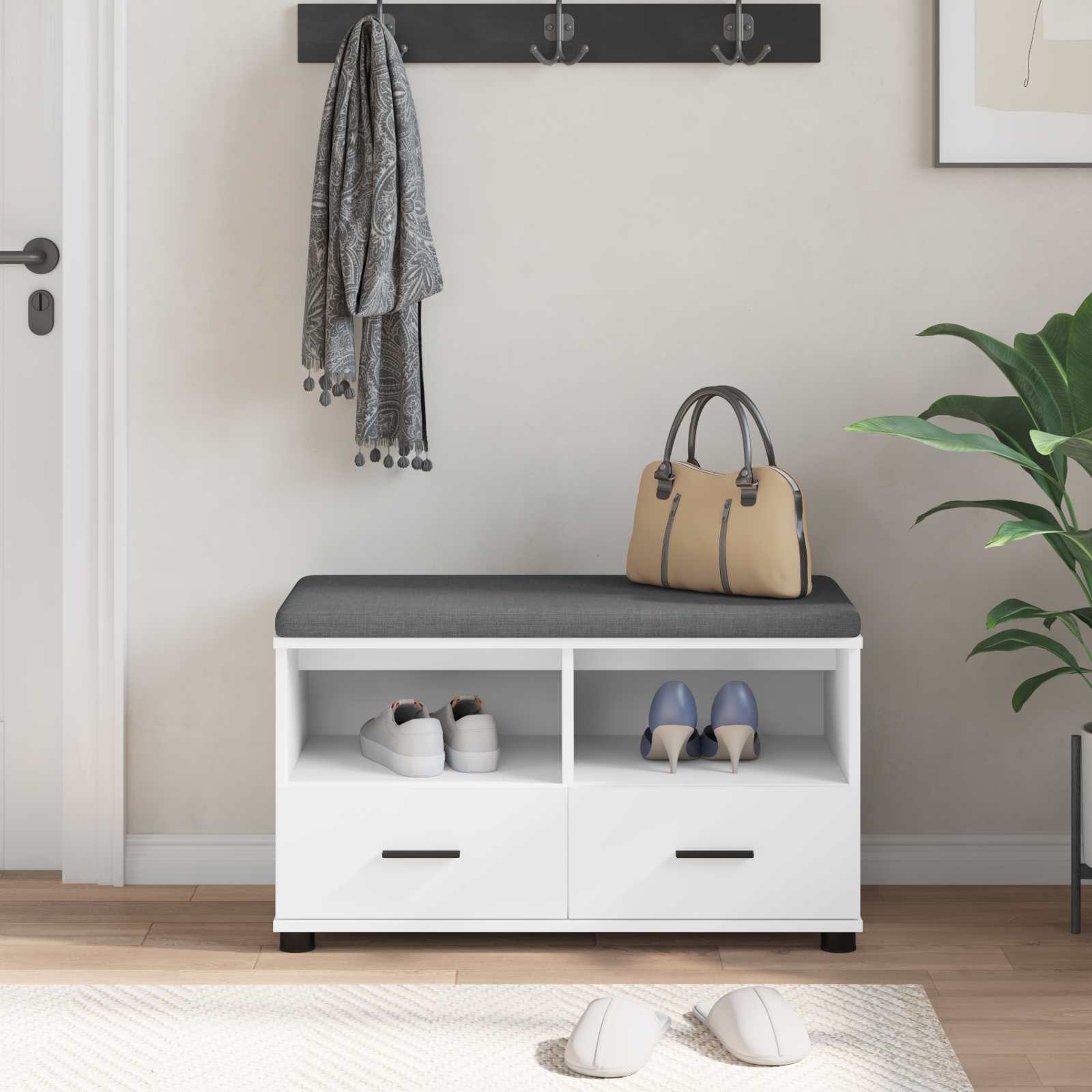 Panca per ingresso con cuscino Bianco 80 x 38 x 46 cm 891456