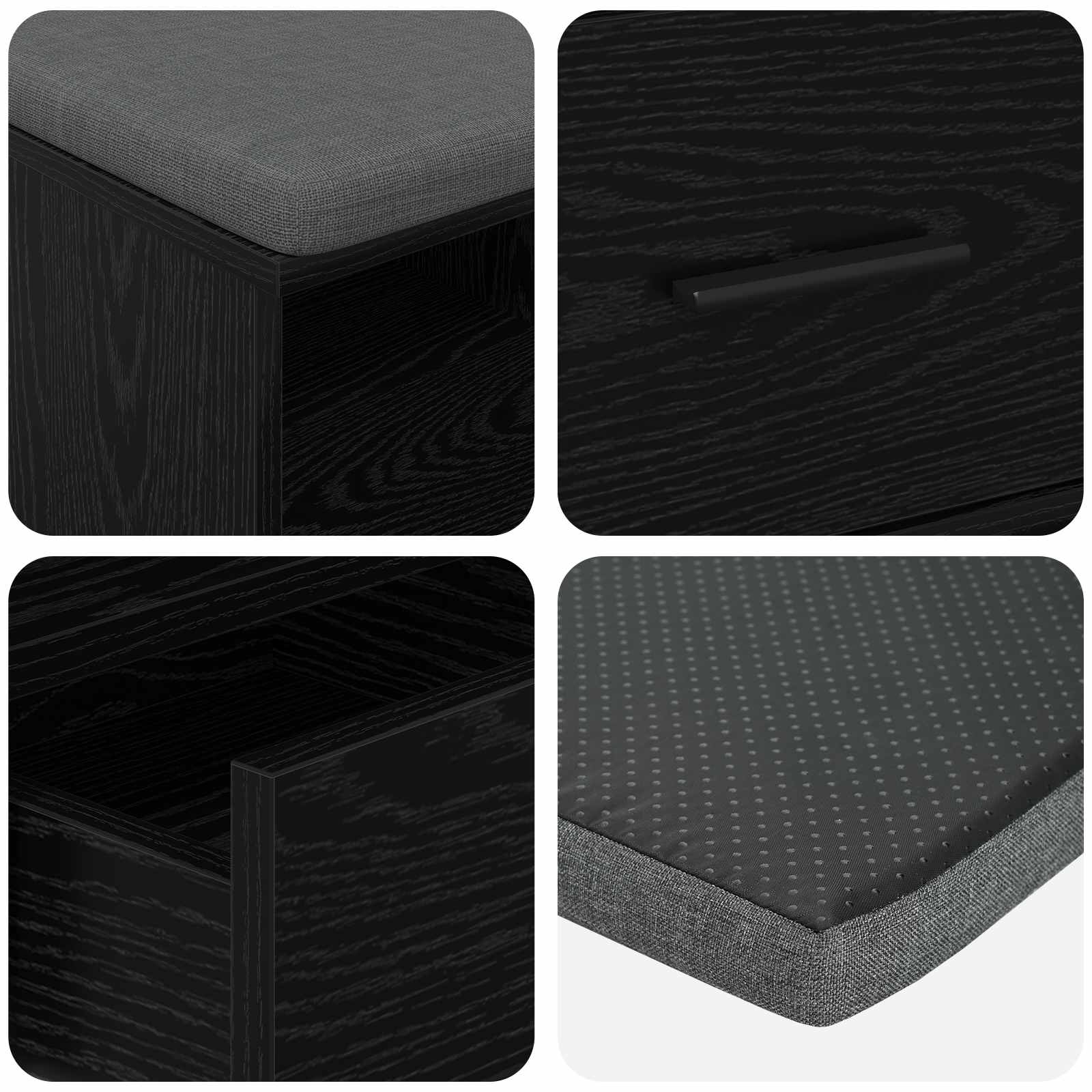 Panca per ingresso con cuscino Rovere Nero 80 x 38 x 46 cm 891457
