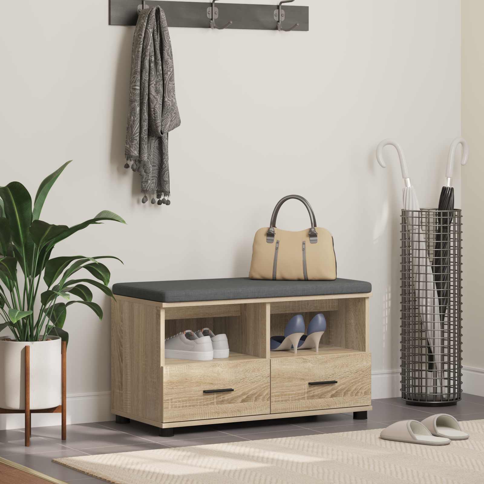 Panca per ingresso con cuscino Rovere Sonoma 80 x 38 x 46 cm 891458