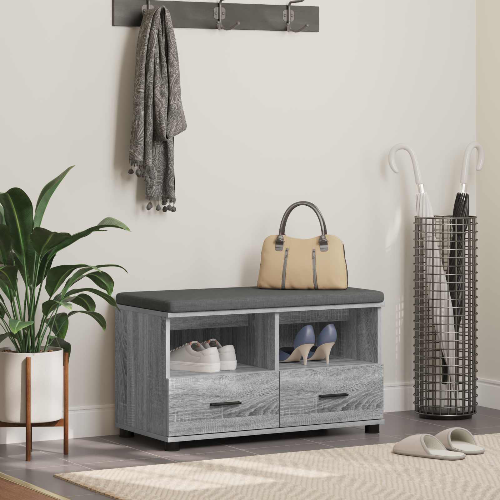 Panca per ingresso con cuscino Grigio Sonoma 80 x 38 x 46 cm 891461