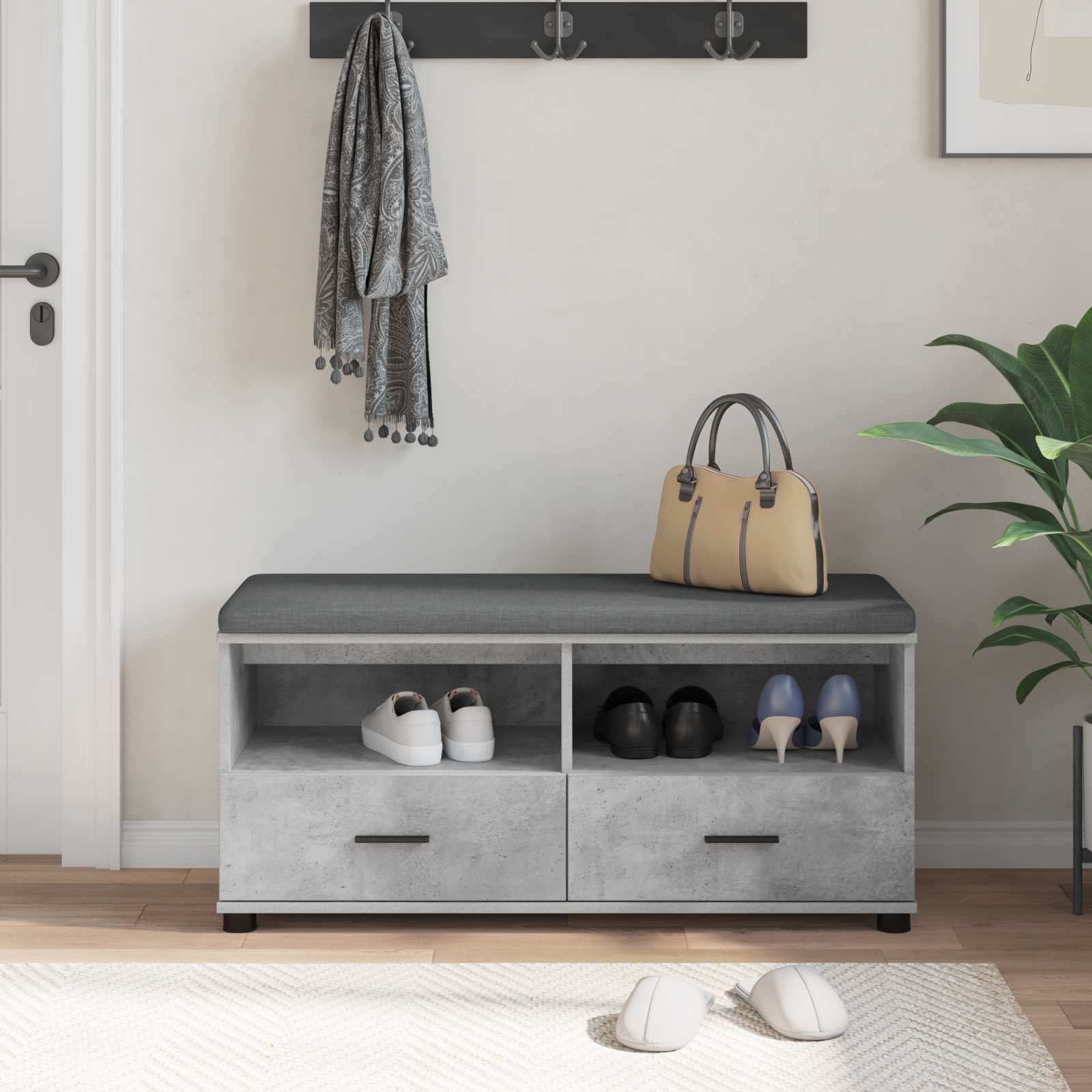 Panca per ingresso con cuscino Grigio cemento 100 x 38 x 46 cm 891467