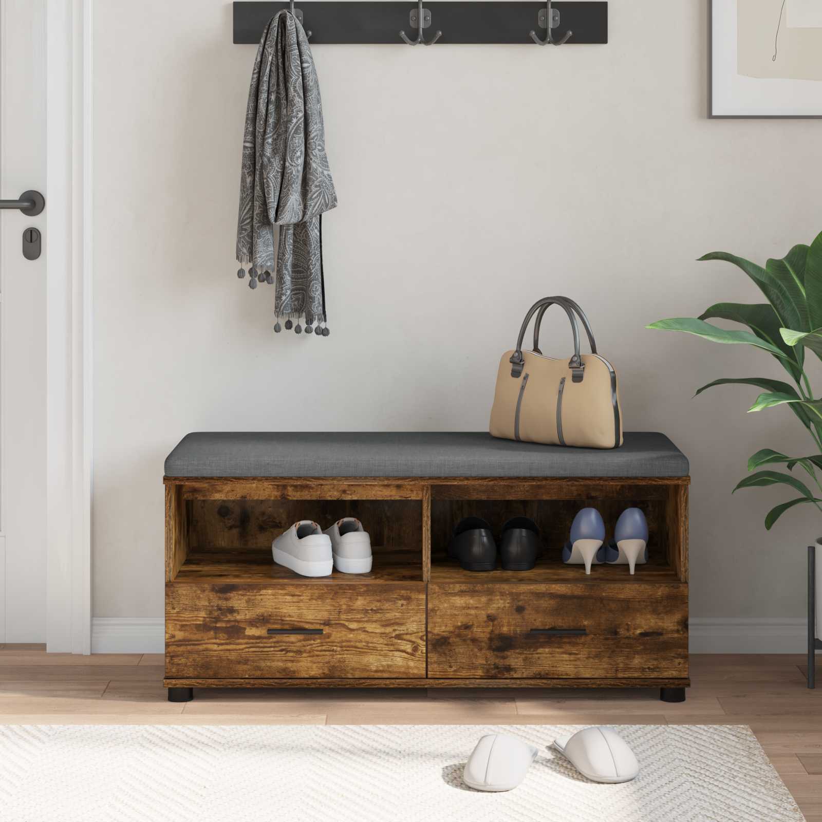 Panca per ingresso con cuscino Rovere fumé 100 x 38 x 46 cm 891468