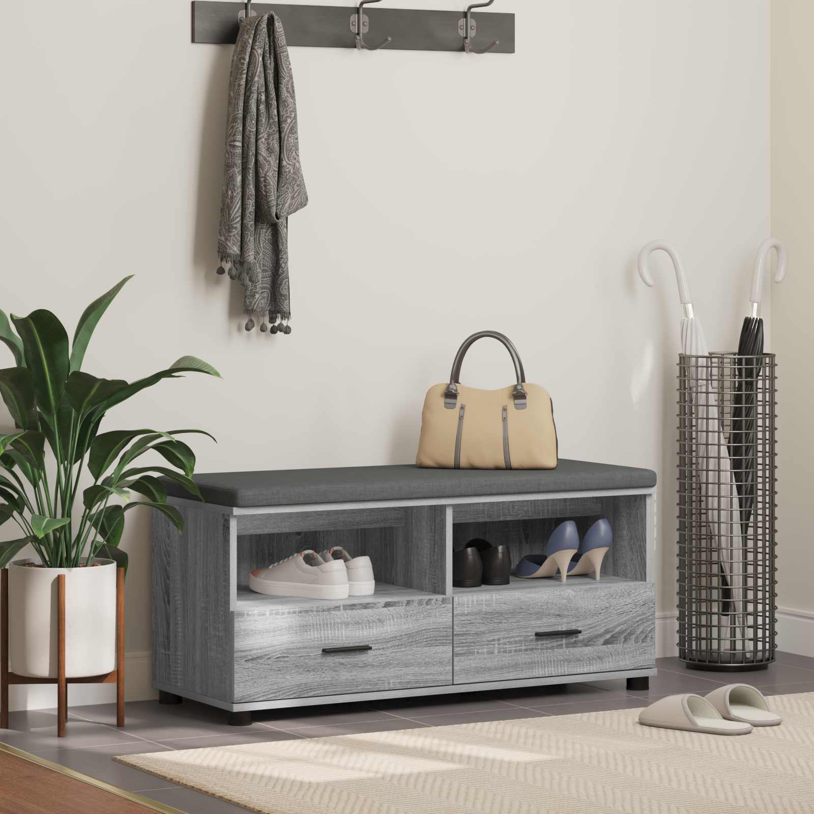 Panca per ingresso con cuscino Grigio Sonoma 100 x 38 x 46 cm 891469