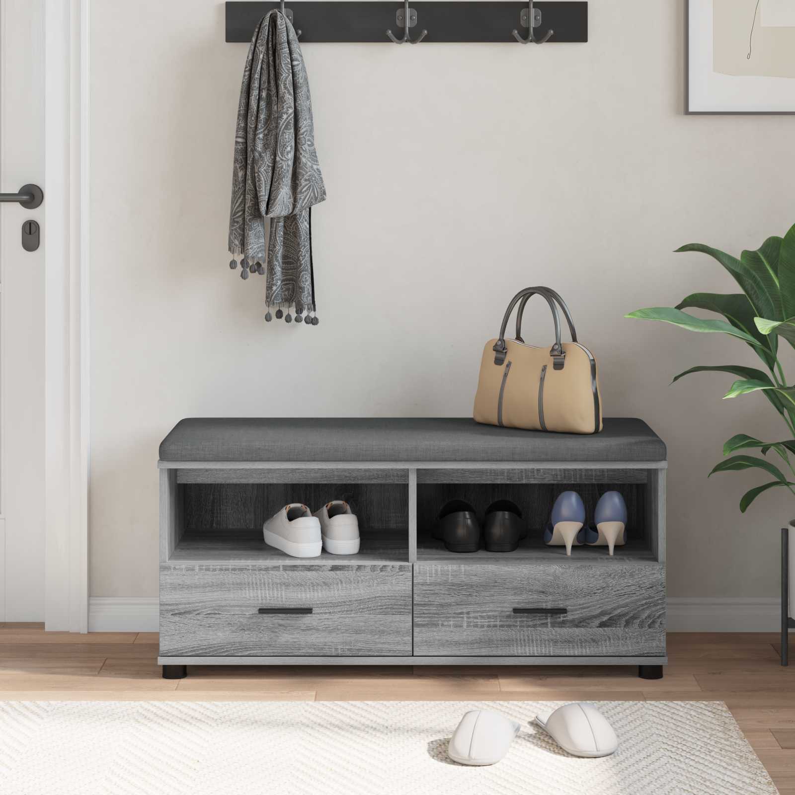 Panca per ingresso con cuscino Grigio Sonoma 100 x 38 x 46 cm 891469