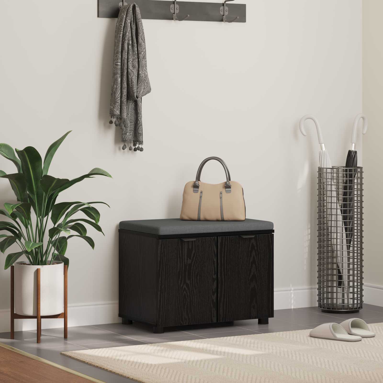 Panca per ingresso con cuscino Rovere Nero 60 x 38 x 46 cm 891473