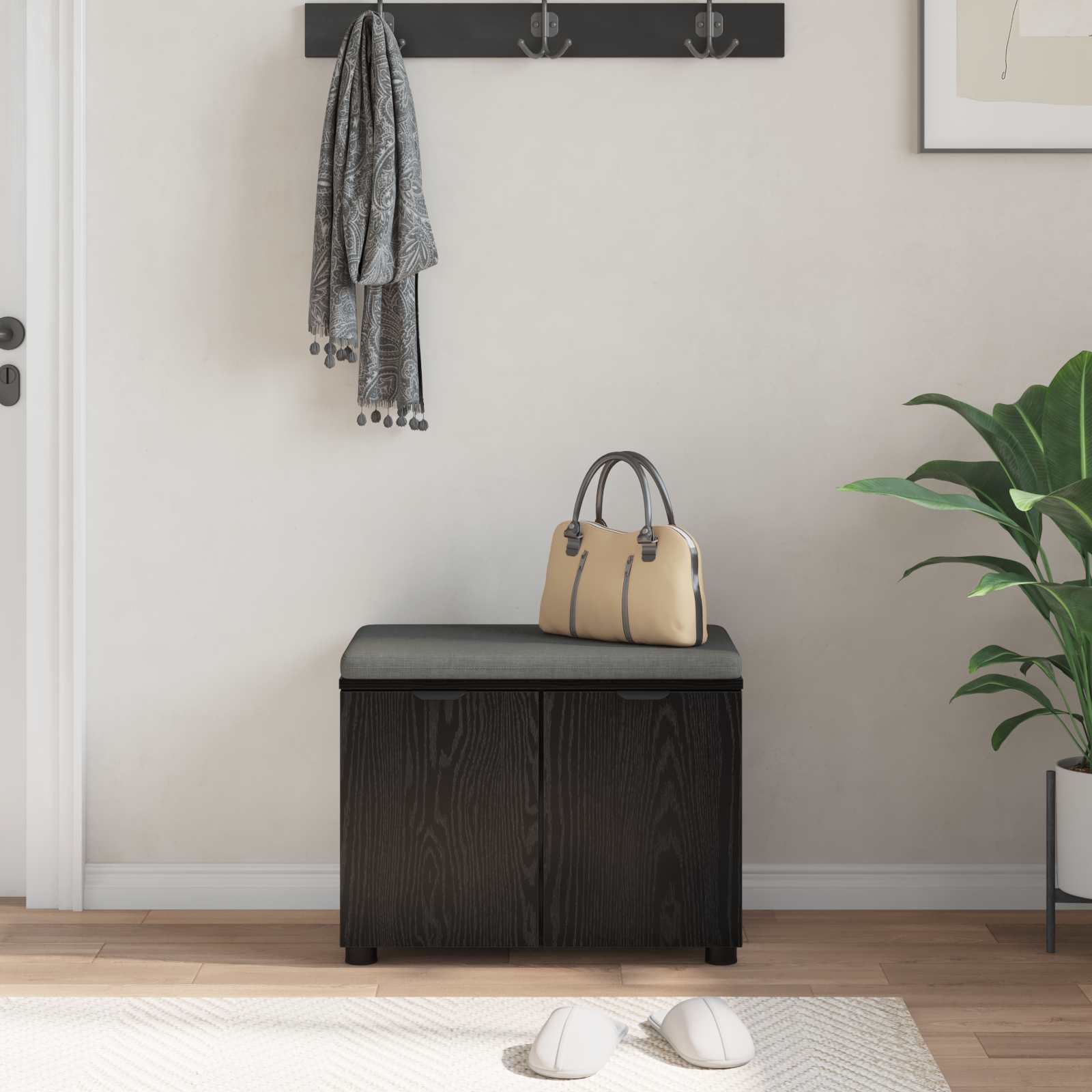 Panca per ingresso con cuscino Rovere Nero 60 x 38 x 46 cm 891473