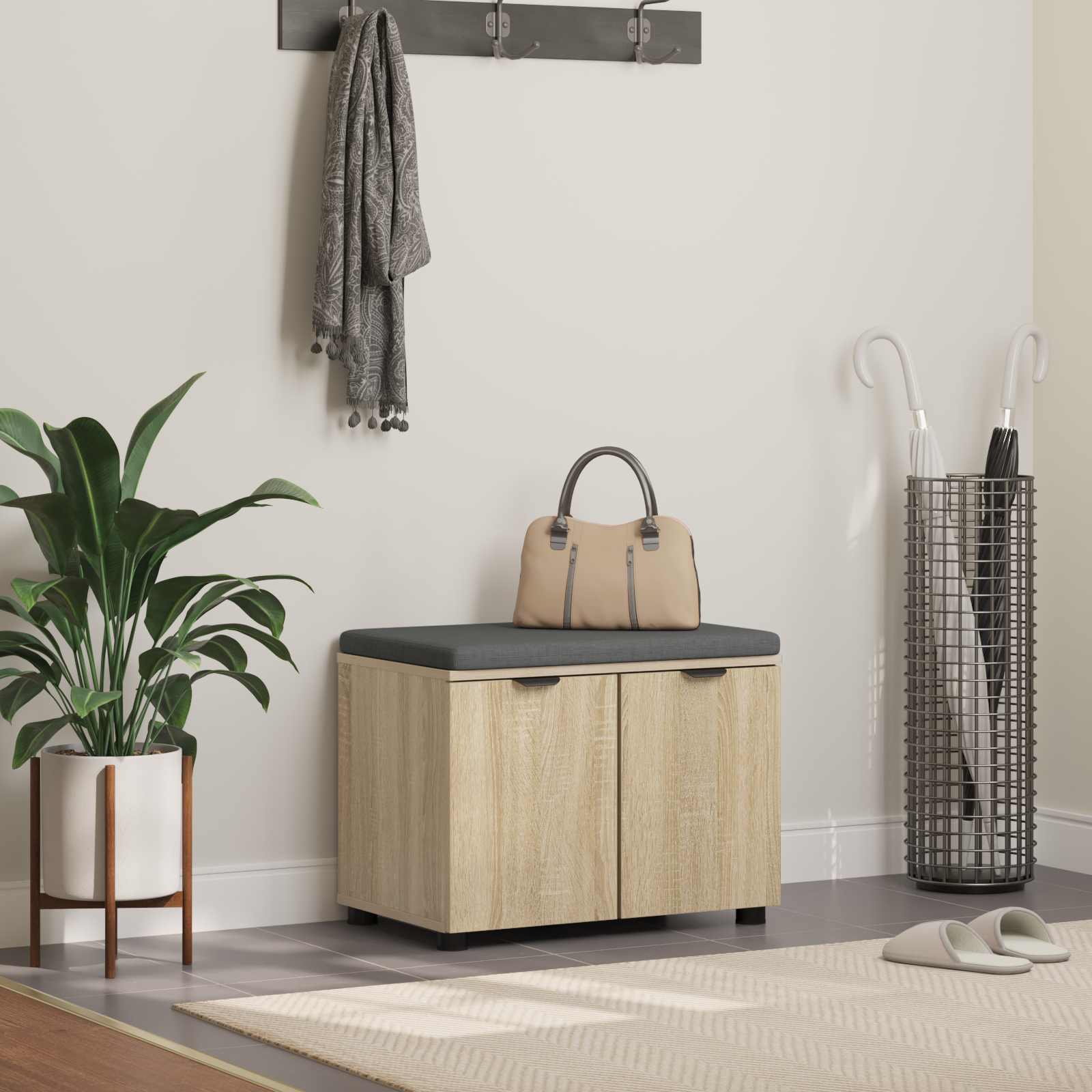 Panca per ingresso con cuscino Rovere Sonoma 60 x 38 x 46 cm 891474