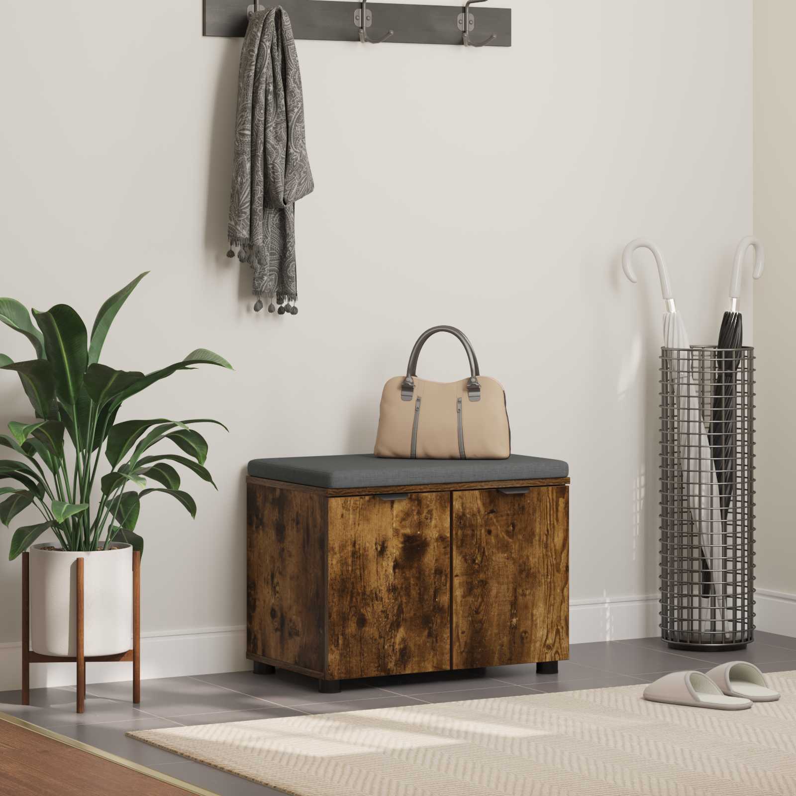 Panca per ingresso con cuscino Rovere fumé 60 x 38 x 46 cm 891476