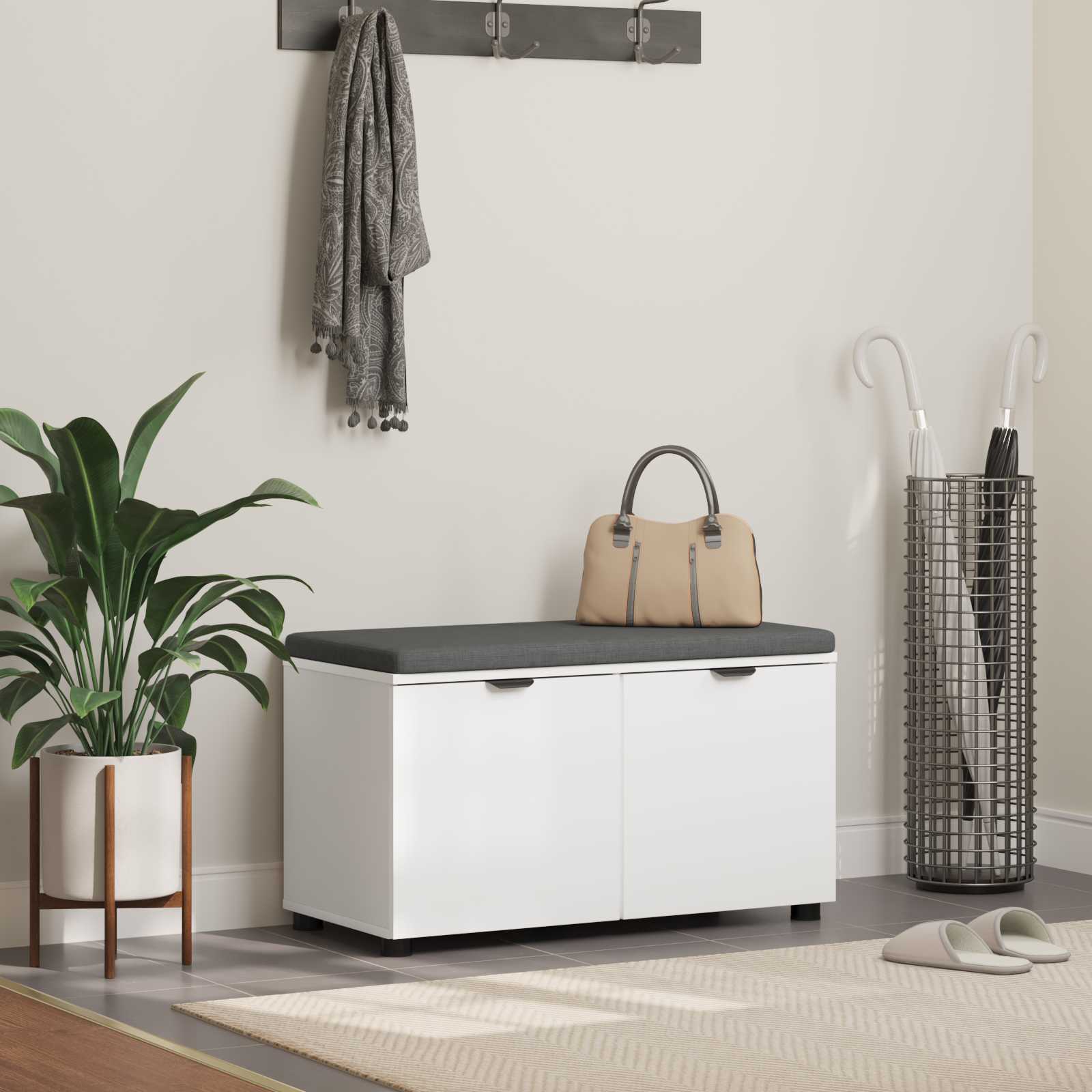 Panca per ingresso con cuscino con porta Bianco 80 x 38 x 46 cm 891480
