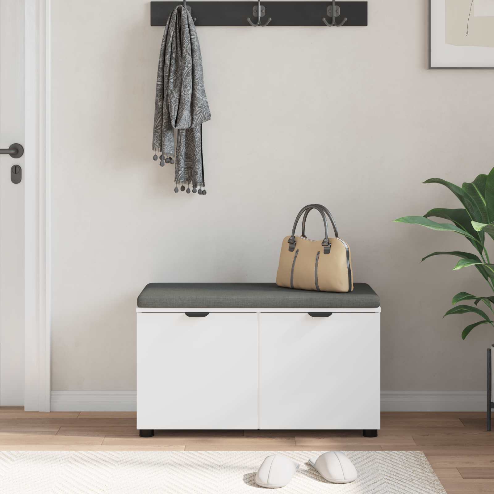 Panca per ingresso con cuscino con porta Bianco 80 x 38 x 46 cm 891480