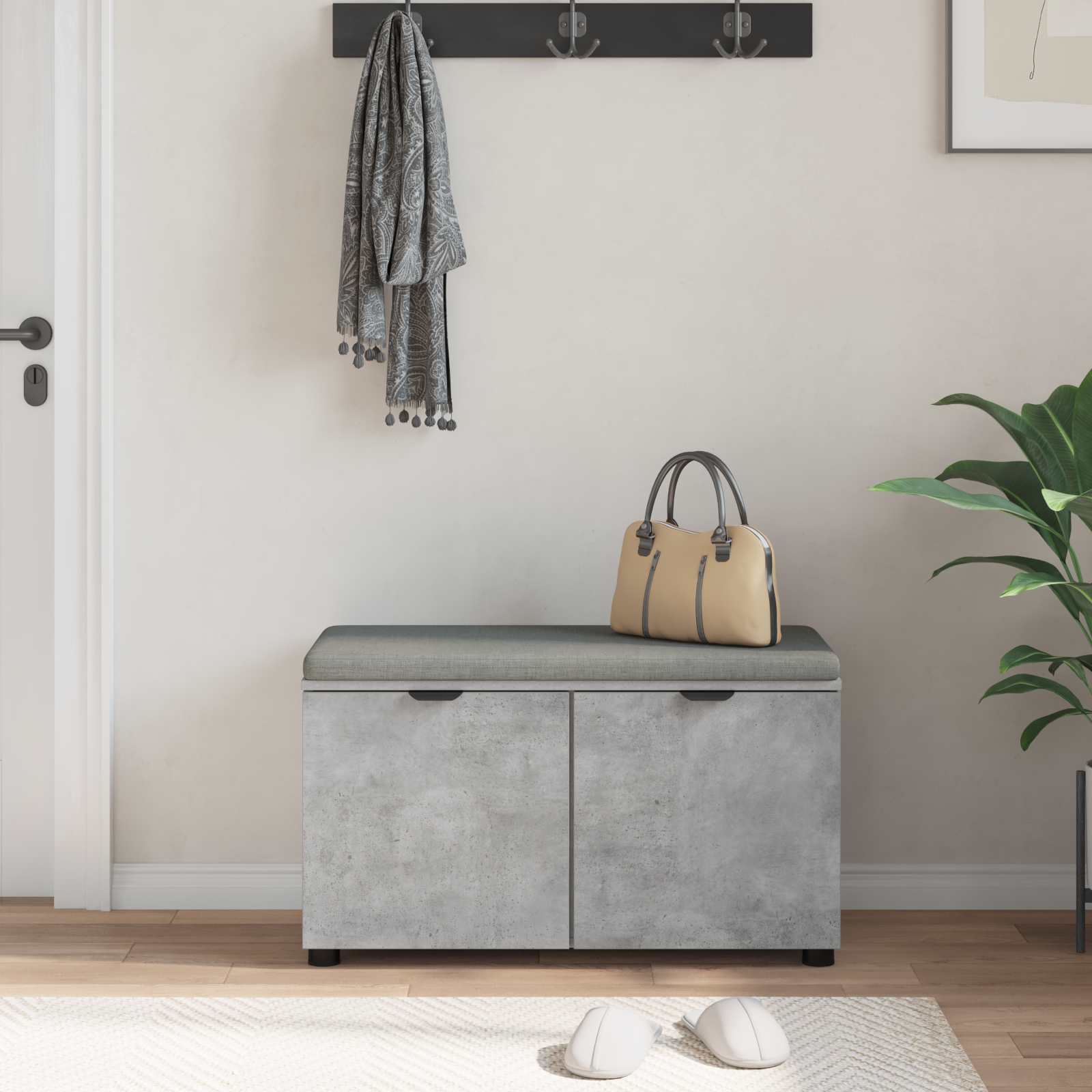 Panca per ingresso con cuscino Grigio cemento 80 x 38 x 46 cm 891483