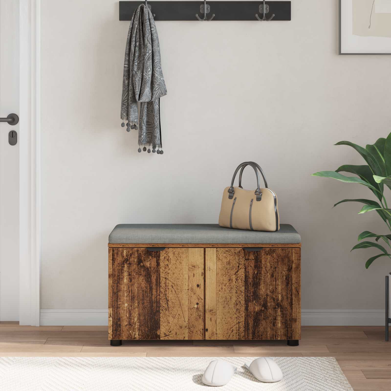 Panca per ingresso con cuscino Legno vecchio 80 x 38 x 46 cm 891486