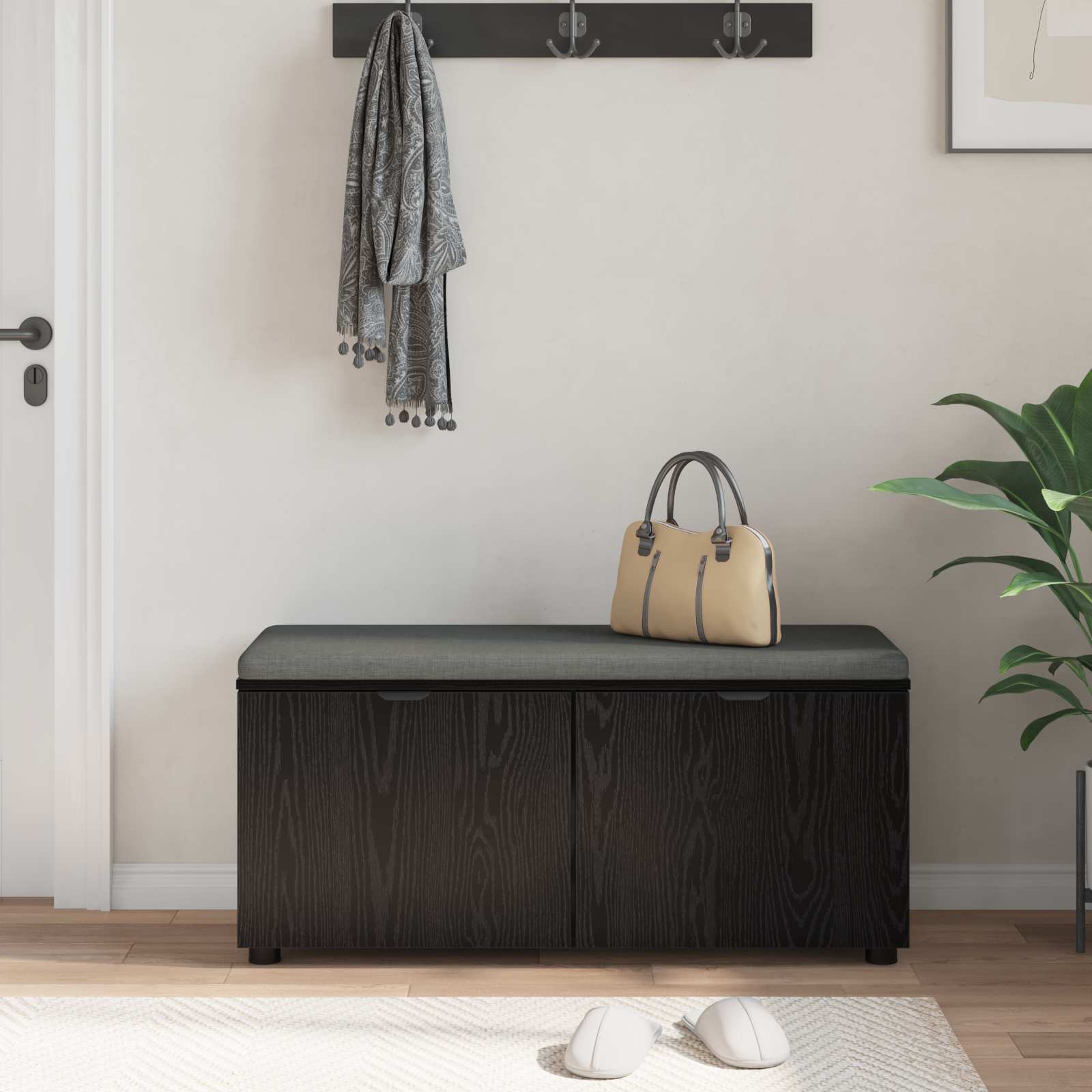 Panca per ingresso con cuscino Rovere Nero 100 x 38 x 46 cm 891489