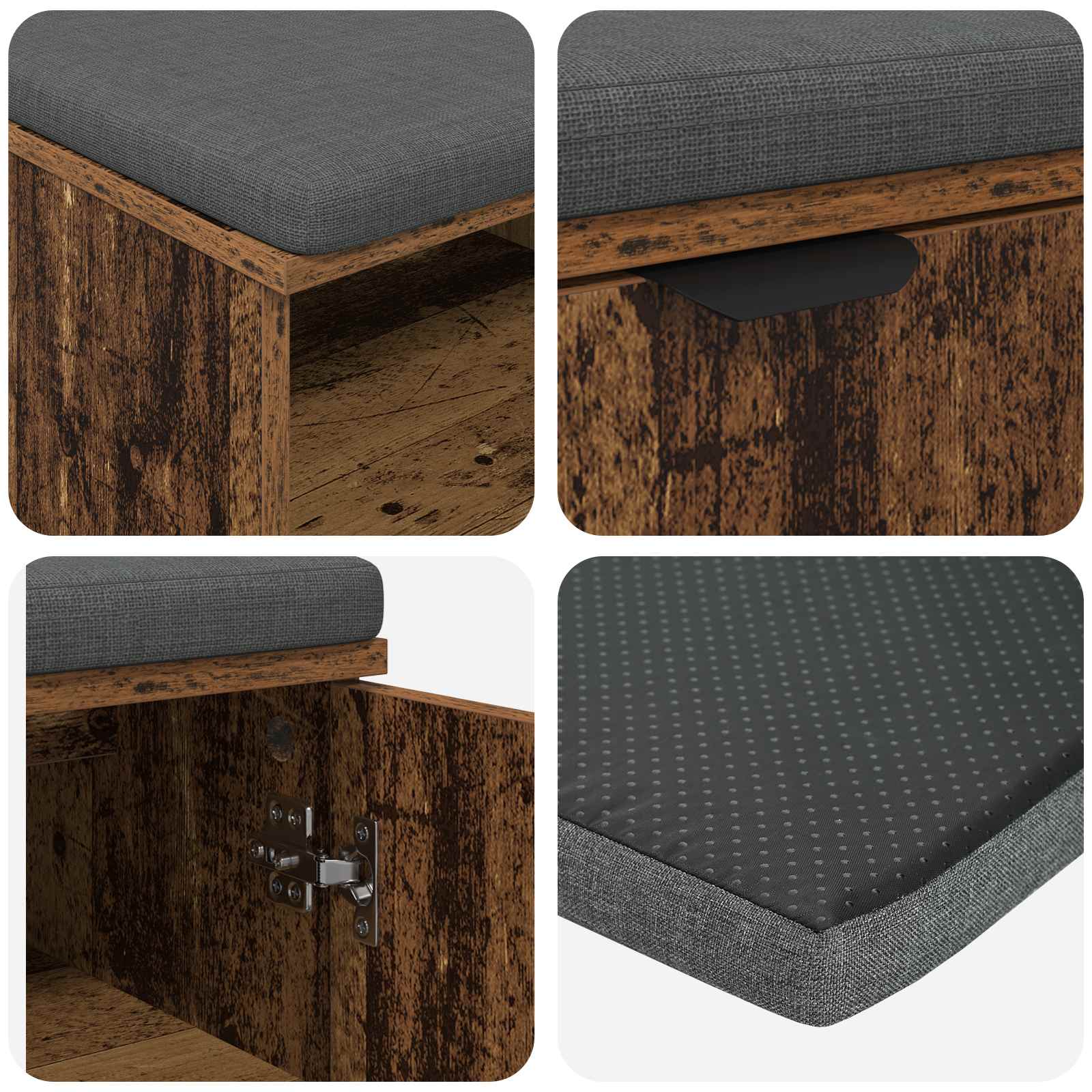 Panca per ingresso con cuscino Legno vecchio 60 x 38 x 46 cm 891502