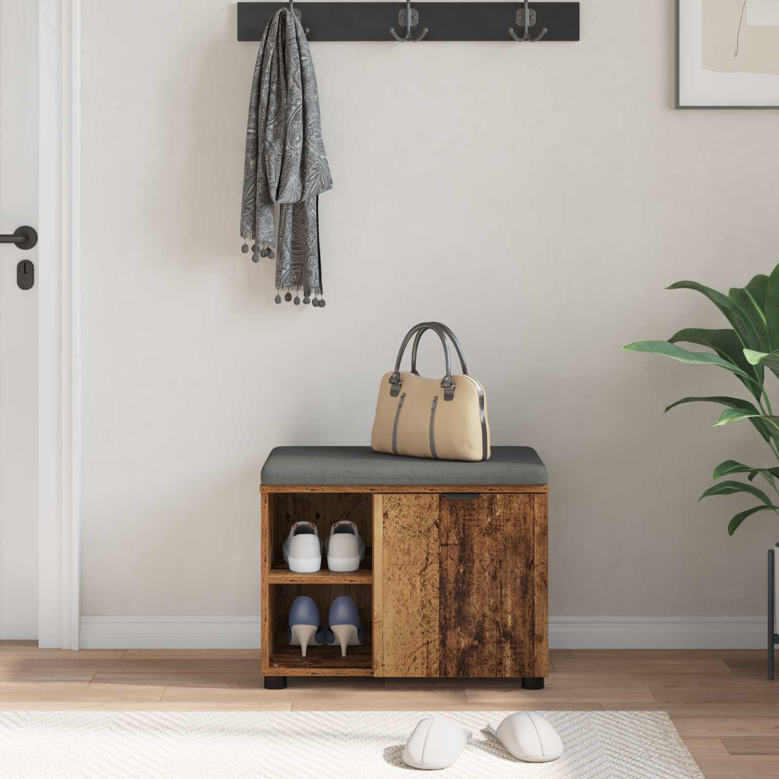 Panca per ingresso con cuscino Legno vecchio 60 x 38 x 46 cm 891502