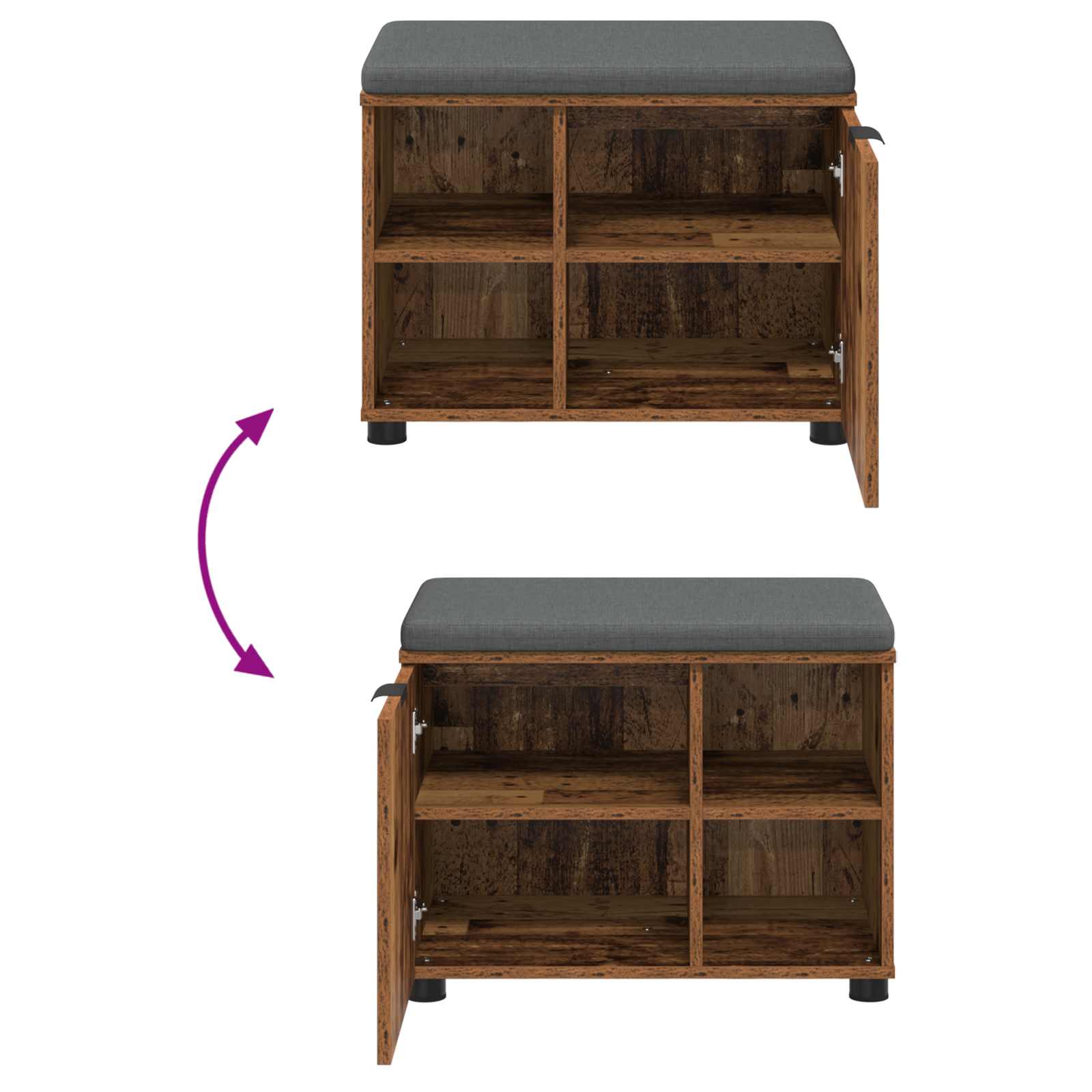 Panca per ingresso con cuscino Legno vecchio 60 x 38 x 46 cm 891502