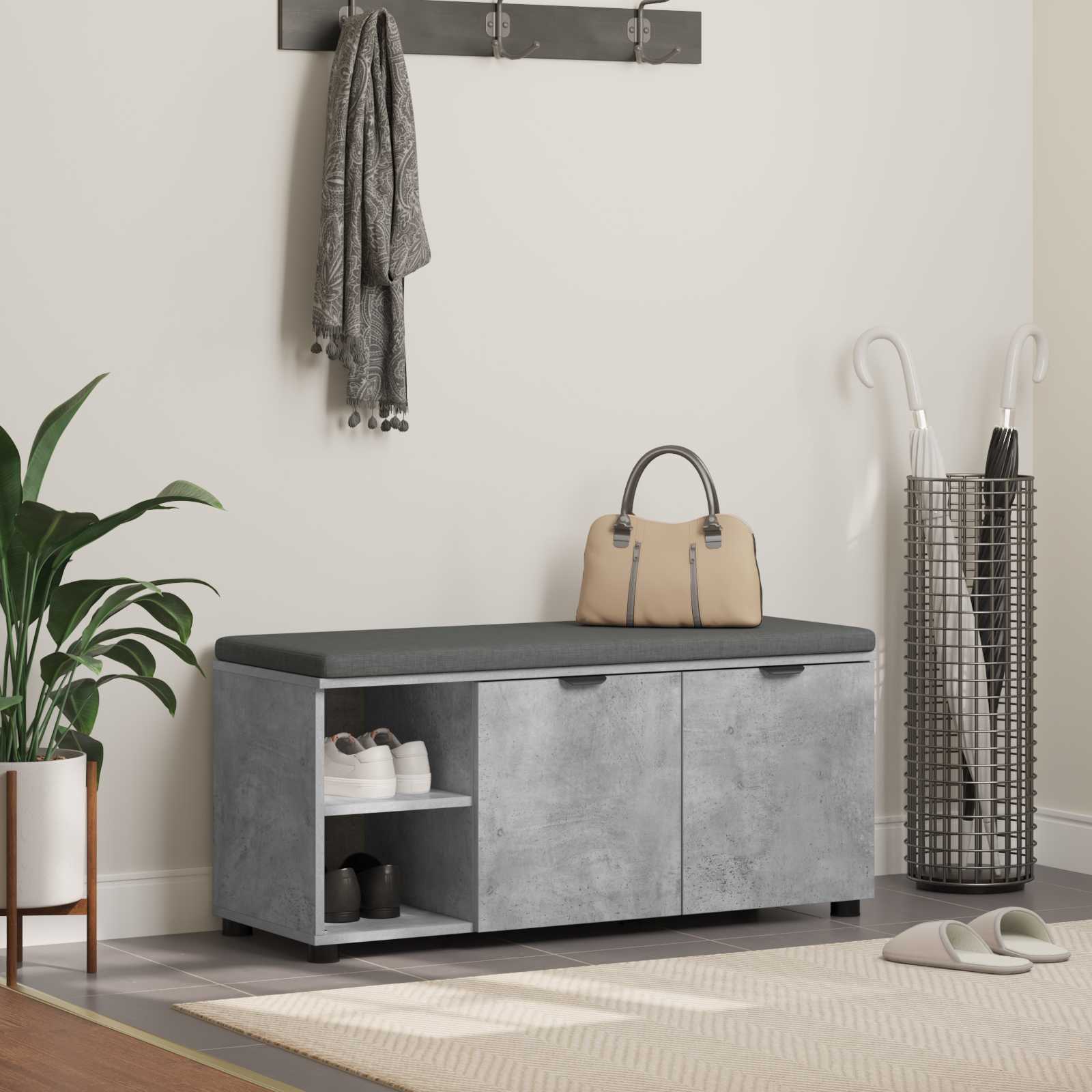 Panca per ingresso con cuscino Grigio cemento 100 x 38 x 46 cm 891515