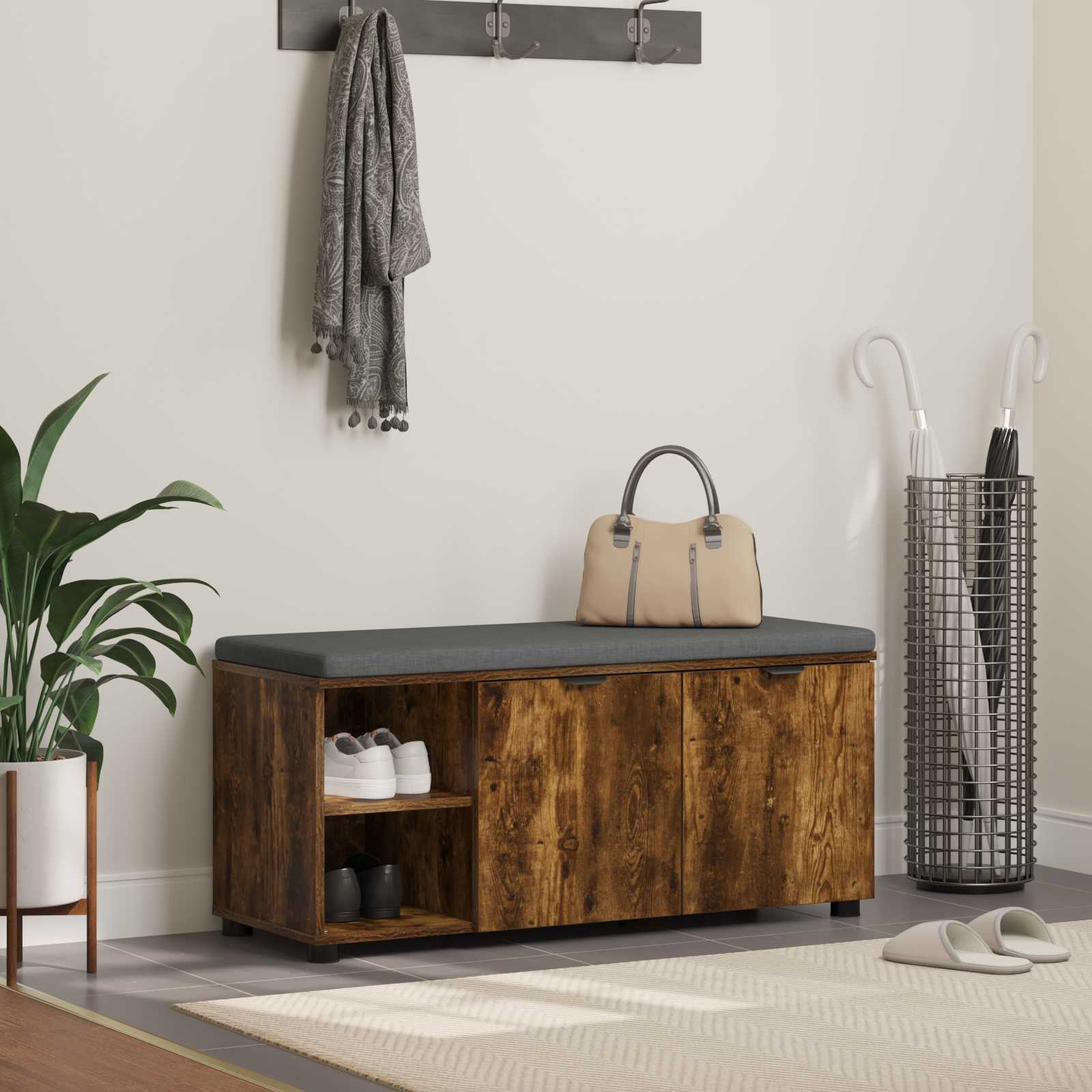 Panca per ingresso con cuscino Rovere fumé 100 x 38 x 46 cm 891516