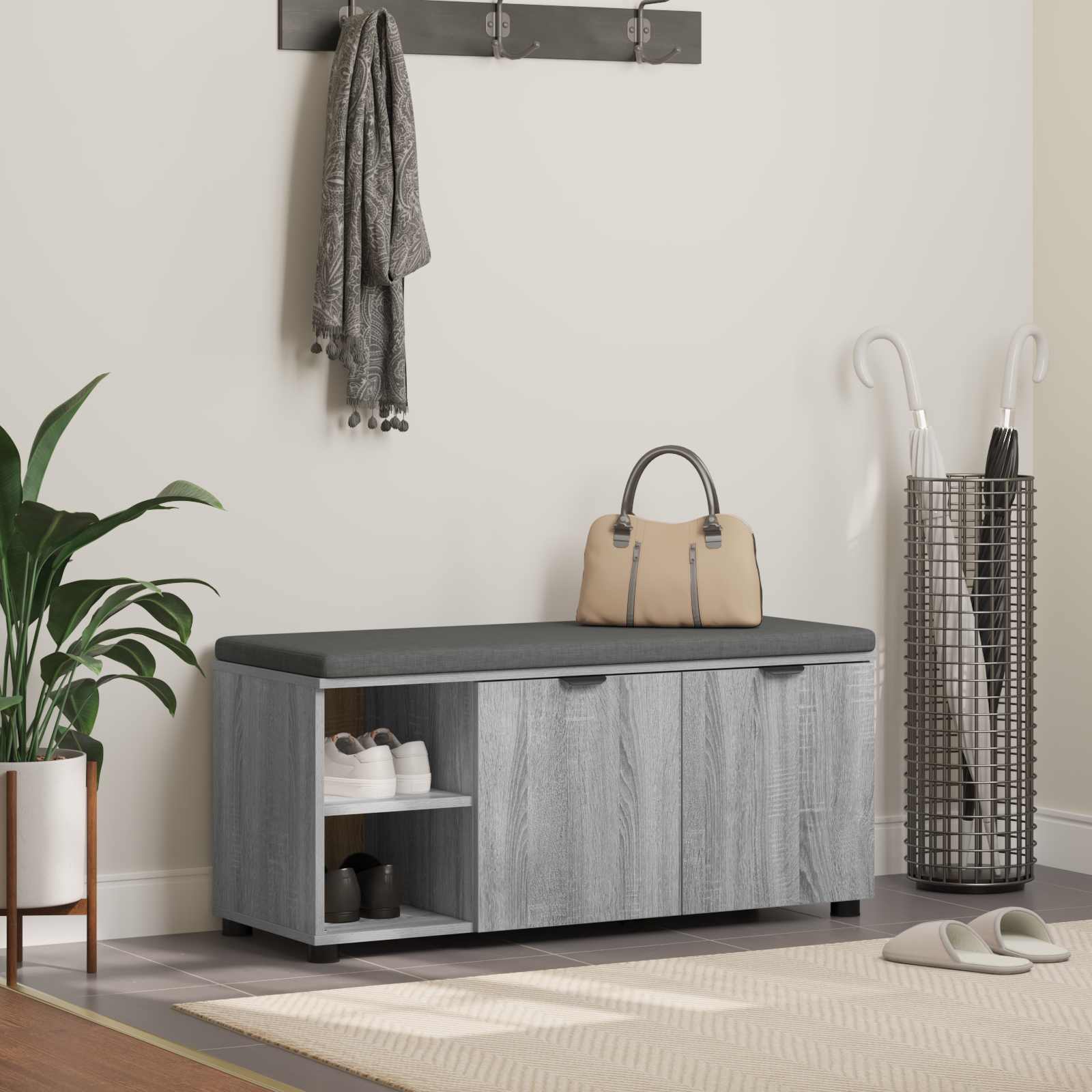 Panca per ingresso con cuscino Grigio Sonoma 100 x 38 x 46 cm 891517