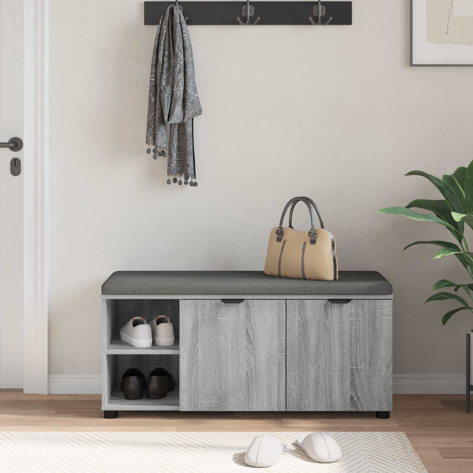 Panca per ingresso con cuscino Grigio Sonoma 100 x 38 x 46 cm 891517