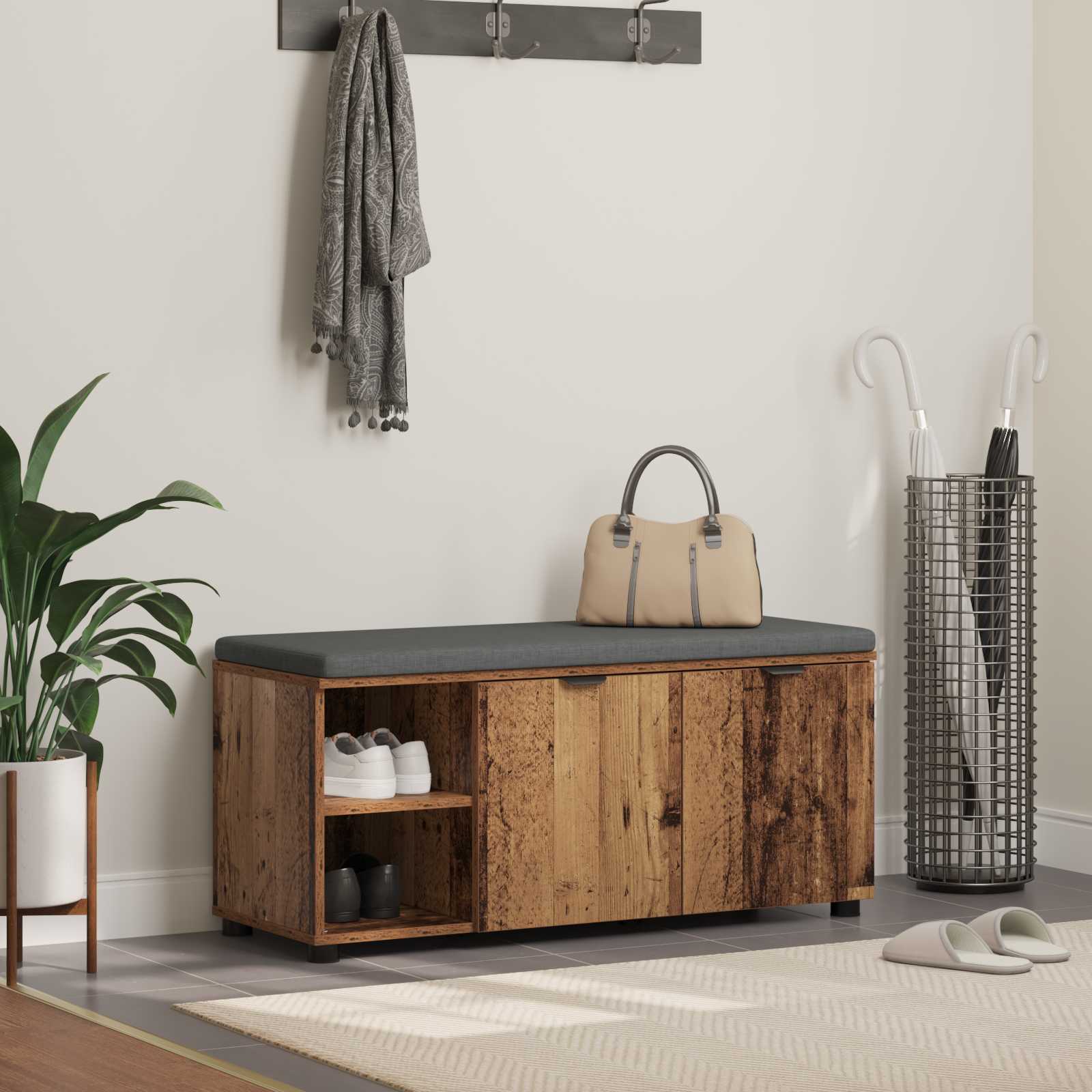 Panca per ingresso con cuscino Legno vecchio 100 x 38 x 46 cm 891518