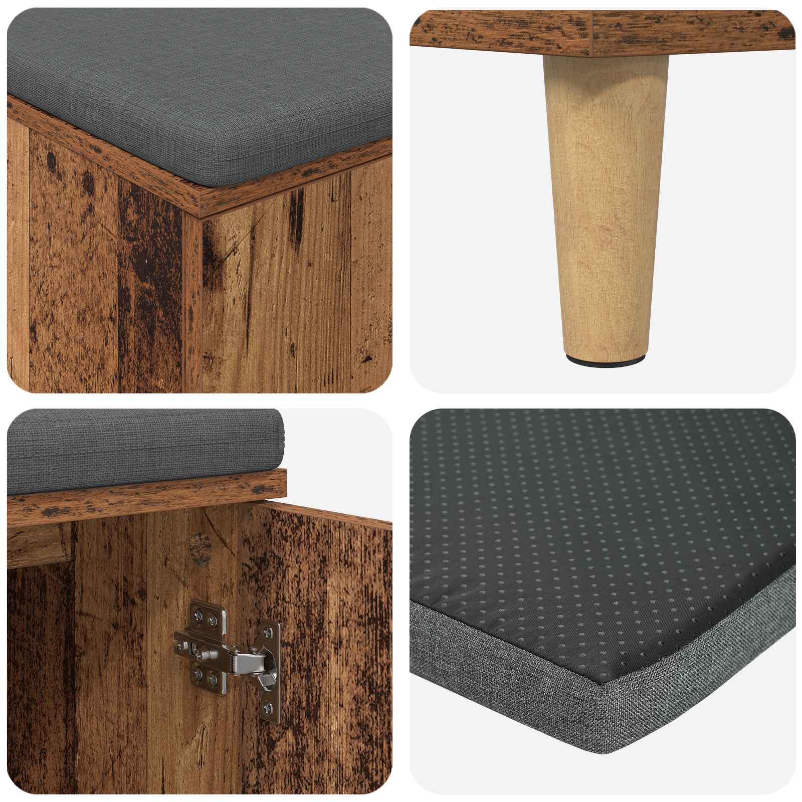 Panca per ingresso con cuscino Legno vecchio 60 x 38 x 46 cm 891526