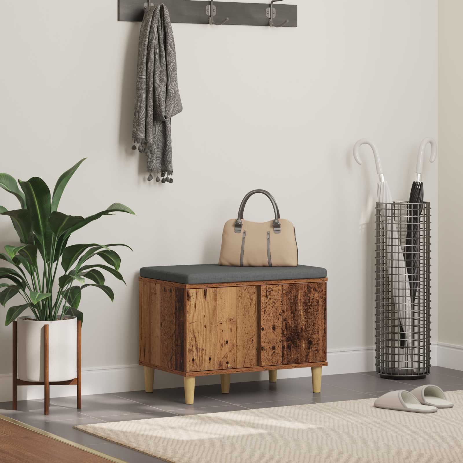 Panca per ingresso con cuscino Legno vecchio 60 x 38 x 46 cm 891526