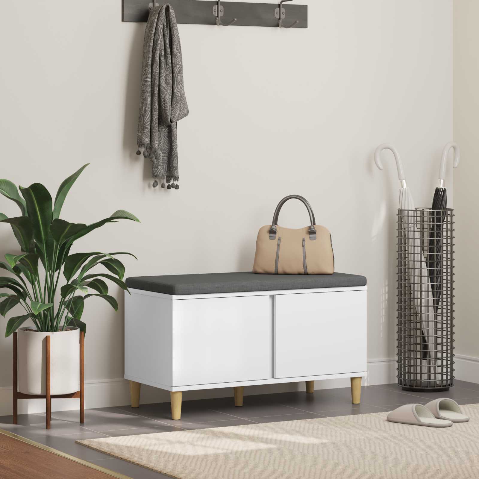 Panca per ingresso con cuscino con porta Bianco 60 x 38 x 46 cm 891528