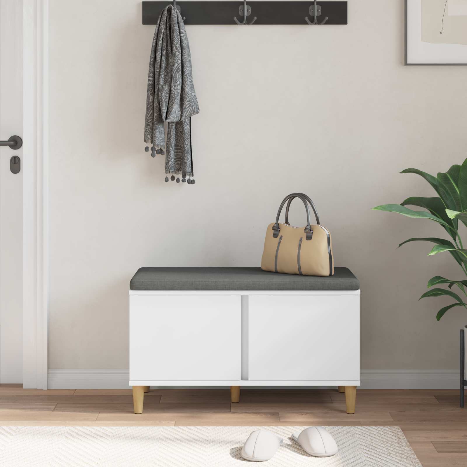 Panca per ingresso con cuscino con porta Bianco 60 x 38 x 46 cm 891528