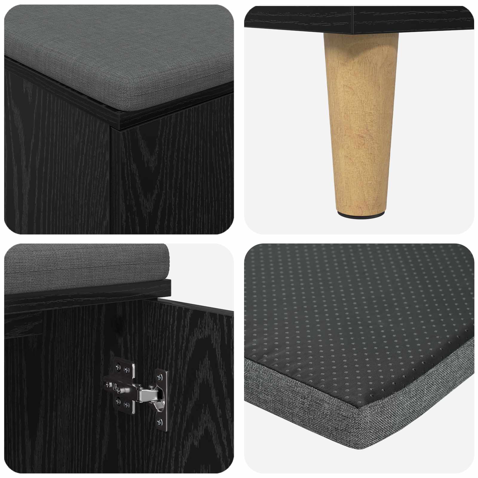 Panca per ingresso con cuscino Rovere Nero 60 x 38 x 46 cm 891529