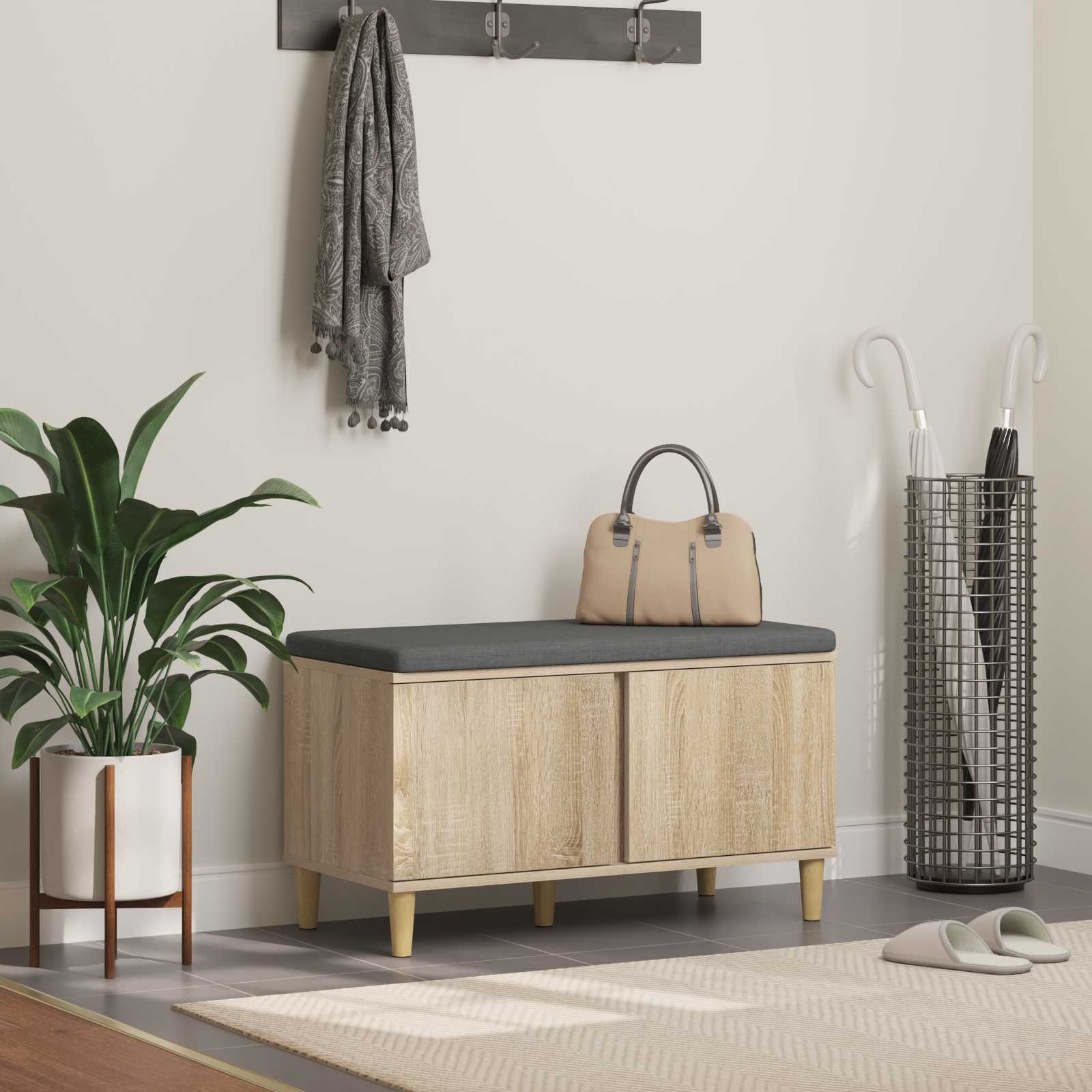 Panca per ingresso con cuscino Rovere Sonoma 60 x 38 x 46 cm 891530