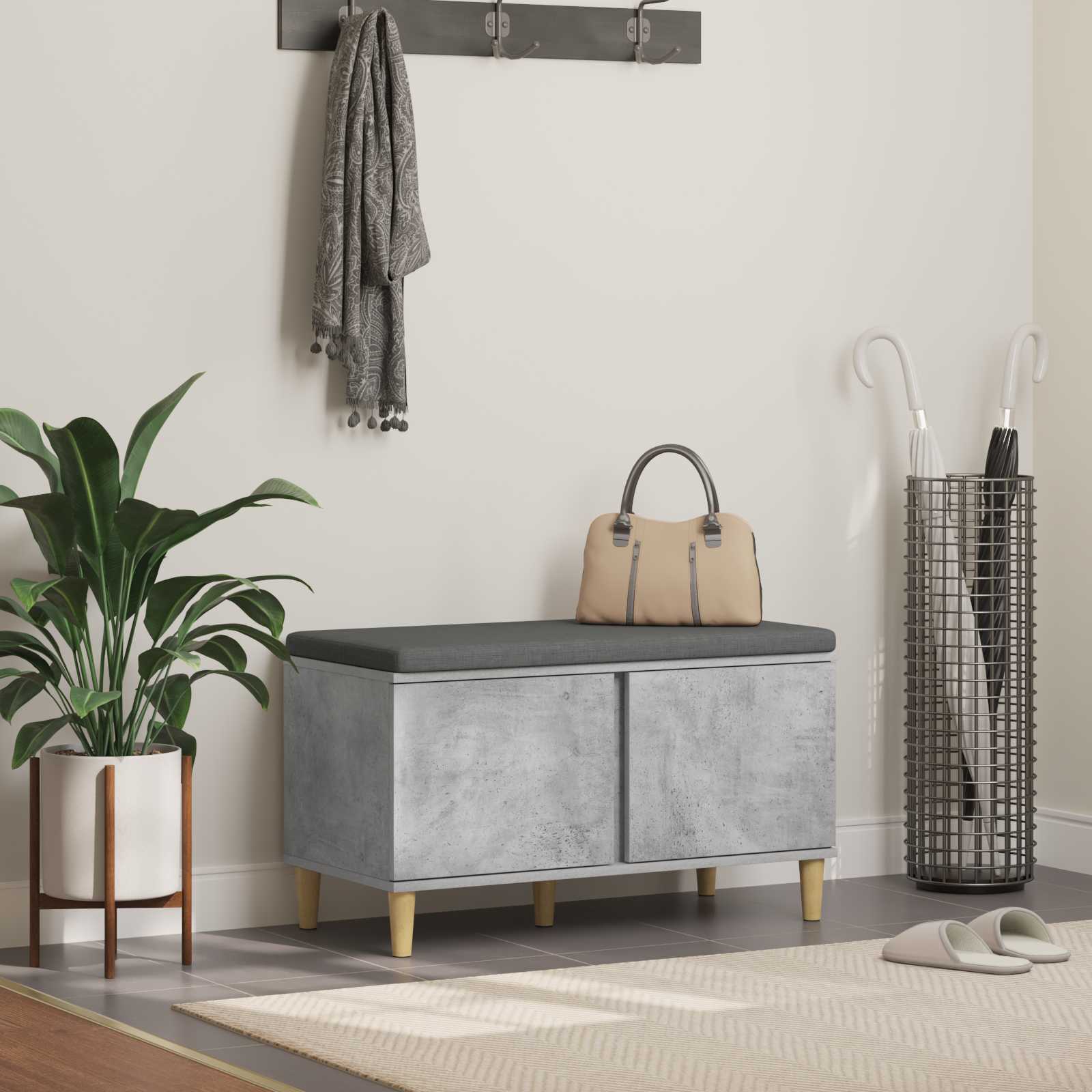 Panca per ingresso con cuscino Grigio cemento 60 x 38 x 46 cm 891531