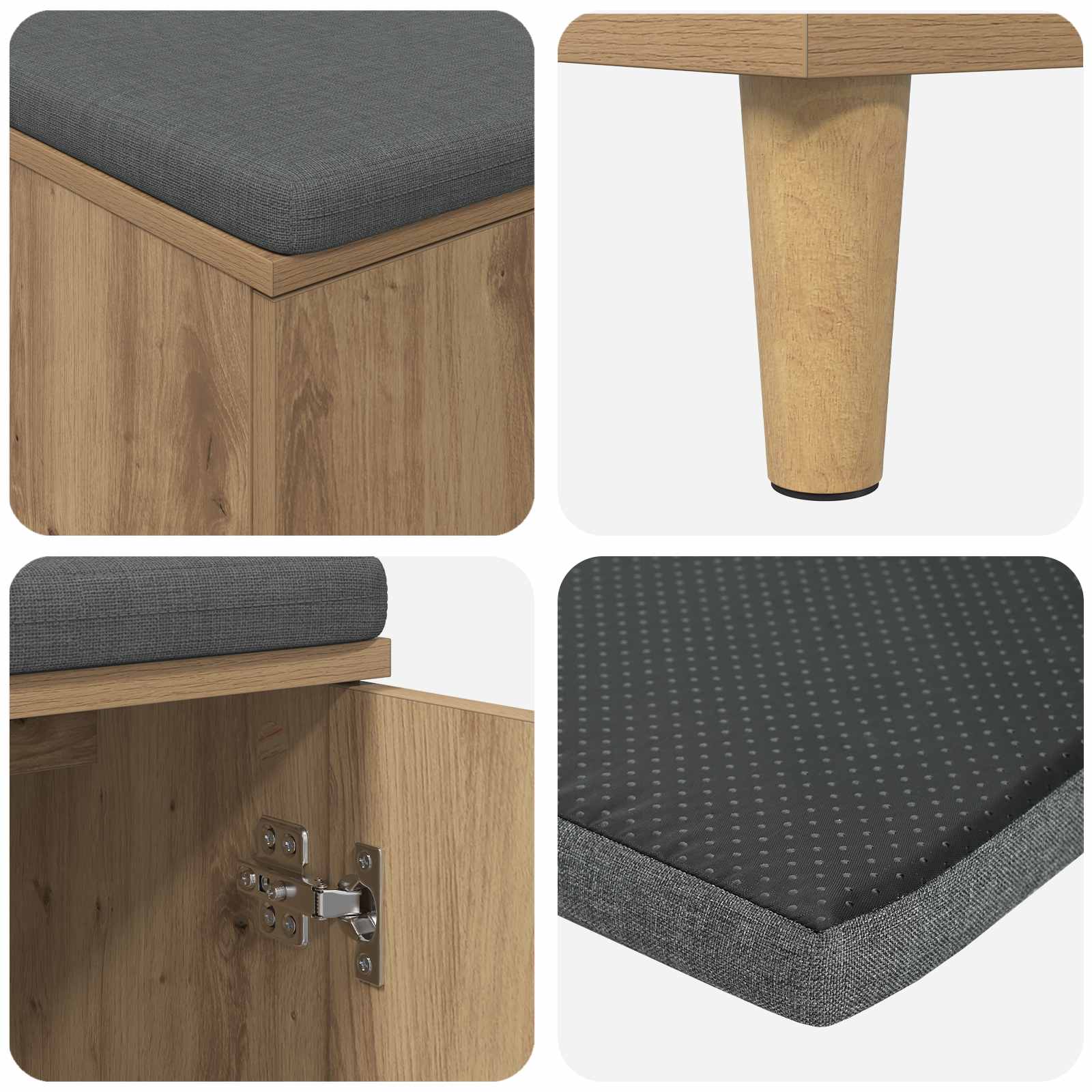 Panca per ingresso con porta Rovere artigianale 60 x 38 x 46 cm 891535