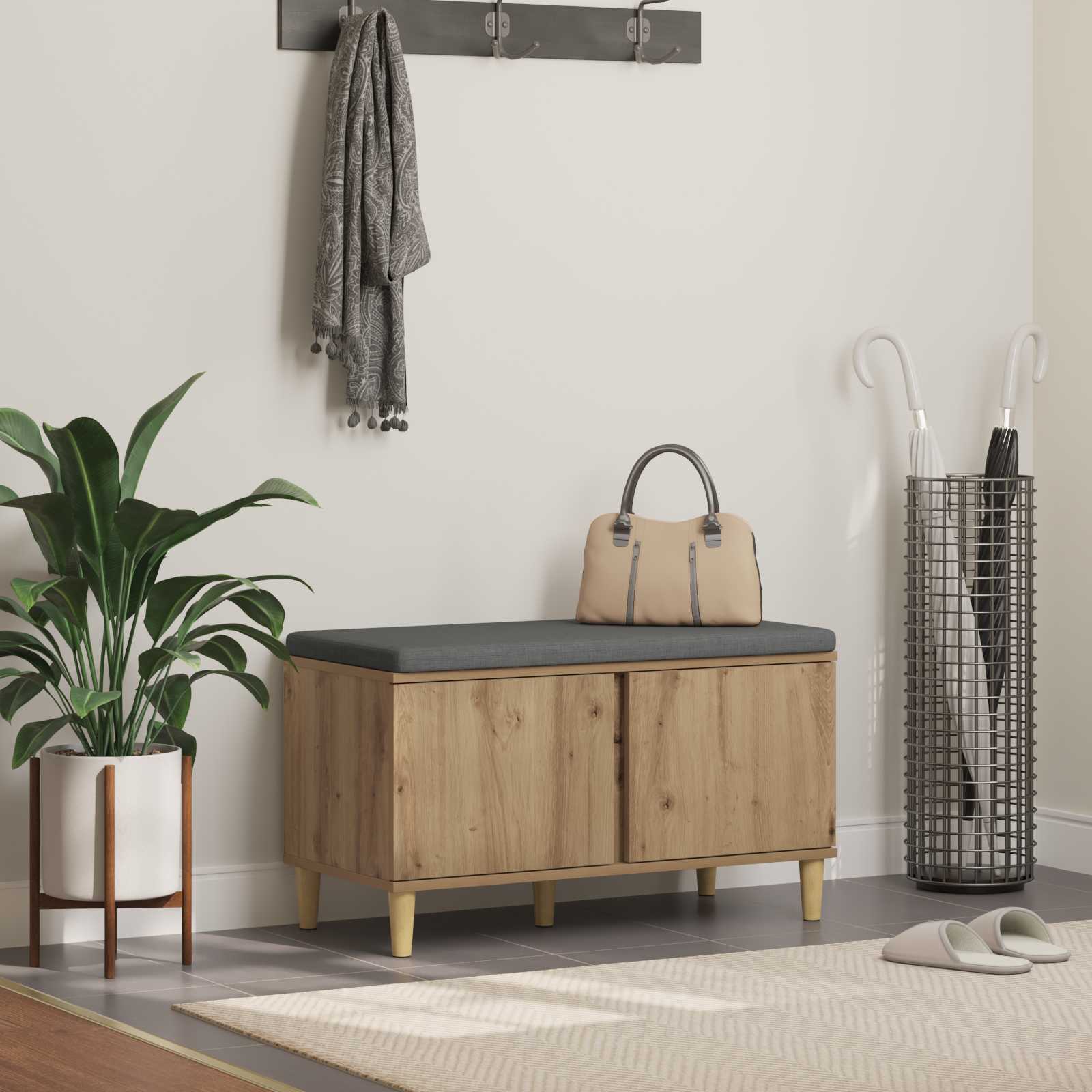 Panca per ingresso con porta Rovere artigianale 60 x 38 x 46 cm 891535