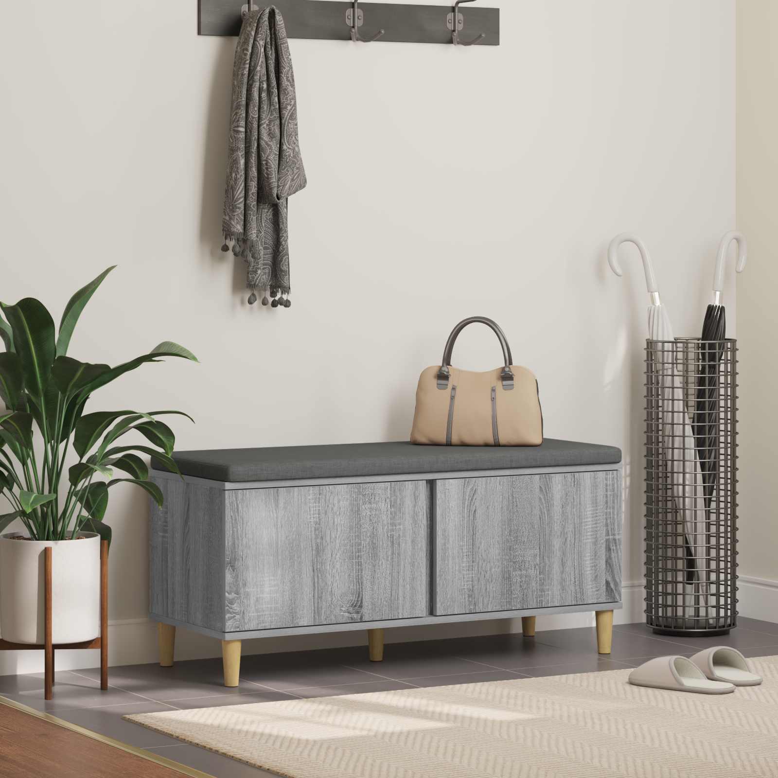 Panca per ingresso con cuscino Grigio Sonoma 60 x 38 x 46 cm 891541