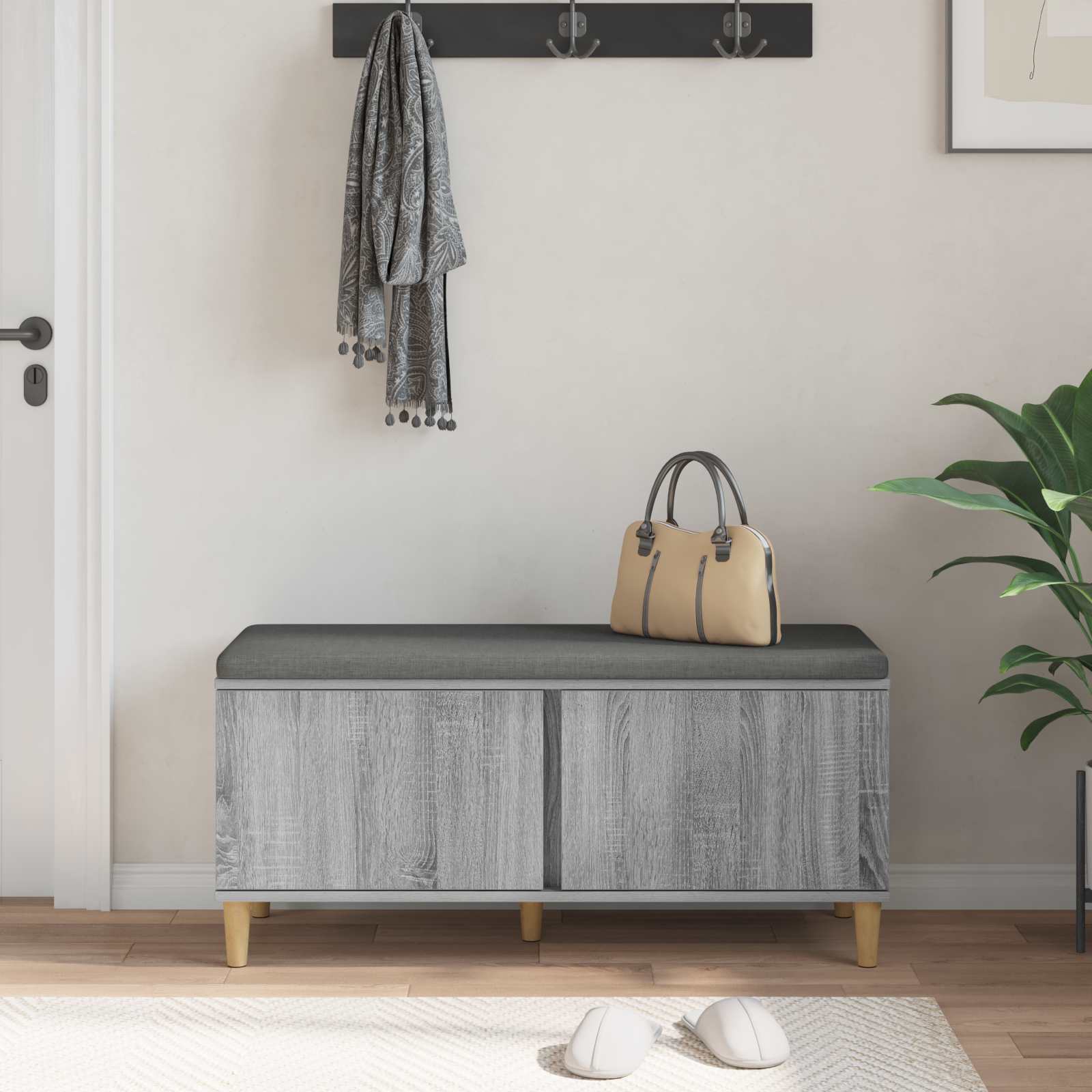 Panca per ingresso con cuscino Grigio Sonoma 60 x 38 x 46 cm 891541