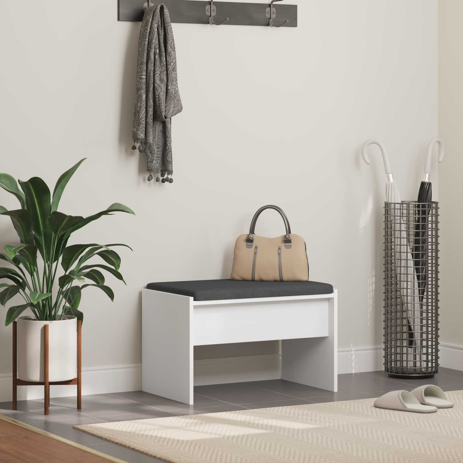 Panca per ingresso con cuscino Bianco 60 x 38 x 46 cm 891544